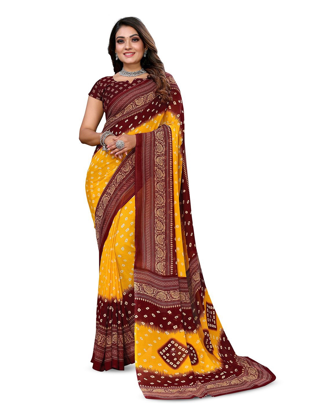 

Moda Rapido Bandhani Printed Saree, Maroon