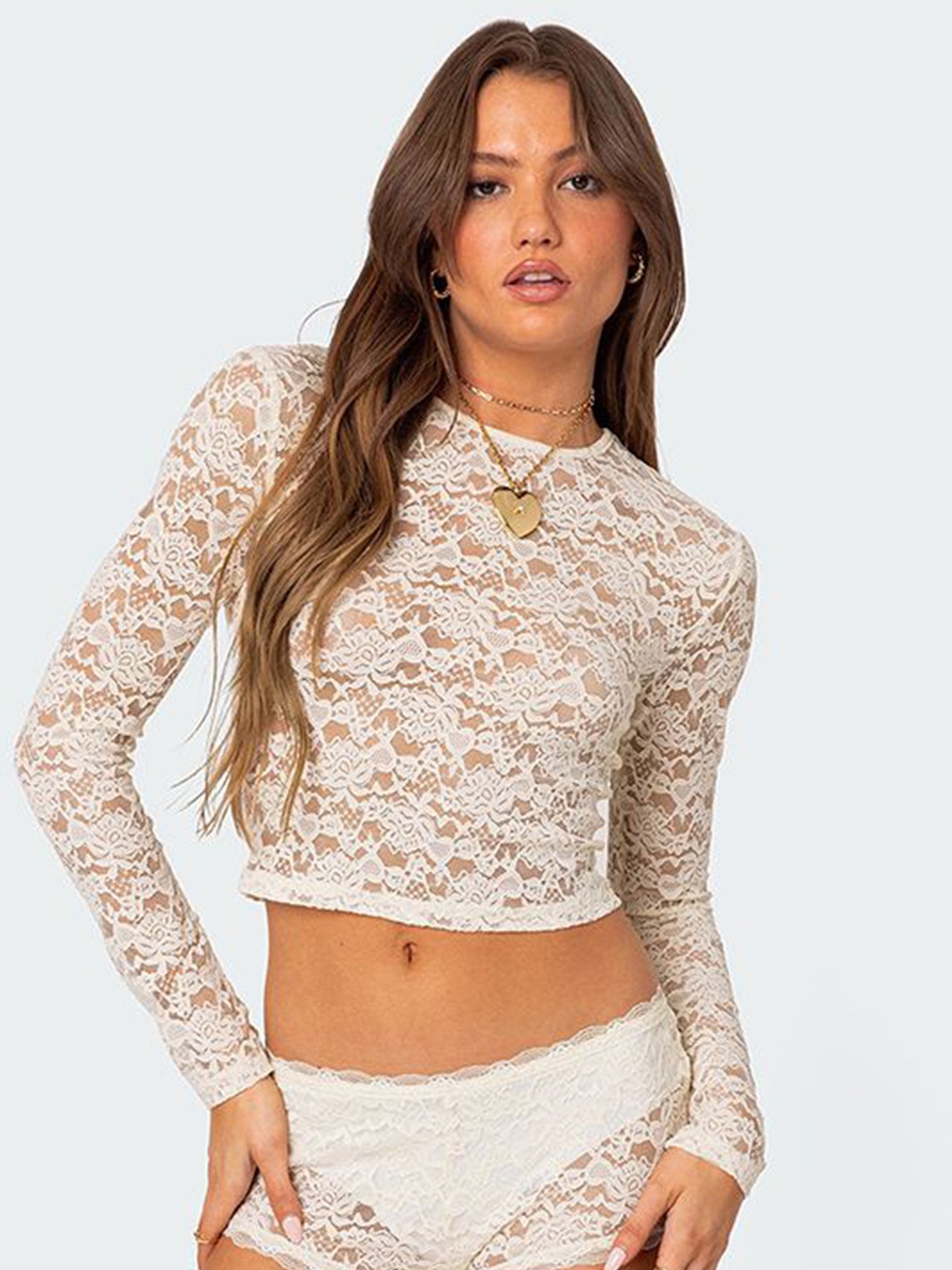 

StyleCast x Revolte Puff Sleeve Net Crop Top, White