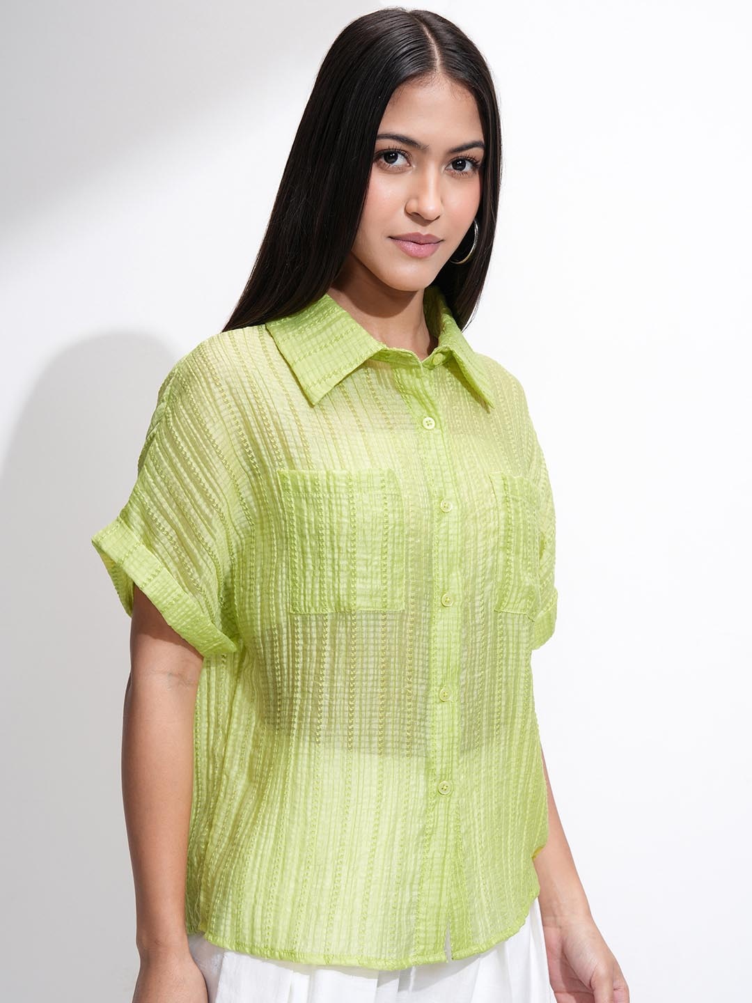 

ESPYR By Tokyo Talkies Women Opaque Casual Shirt, Green