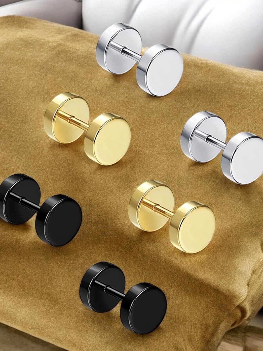 

fabula Men Set Of 3 Stainless Steel Contemporary Dumb Bell Shaped Studs, Silver