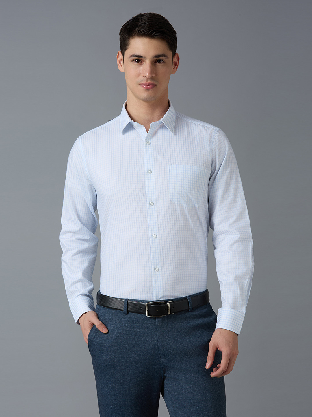 

Reid & Taylor Men India Slim Fit Spread Collar Micro Checked Cotton Formal Shirt, White