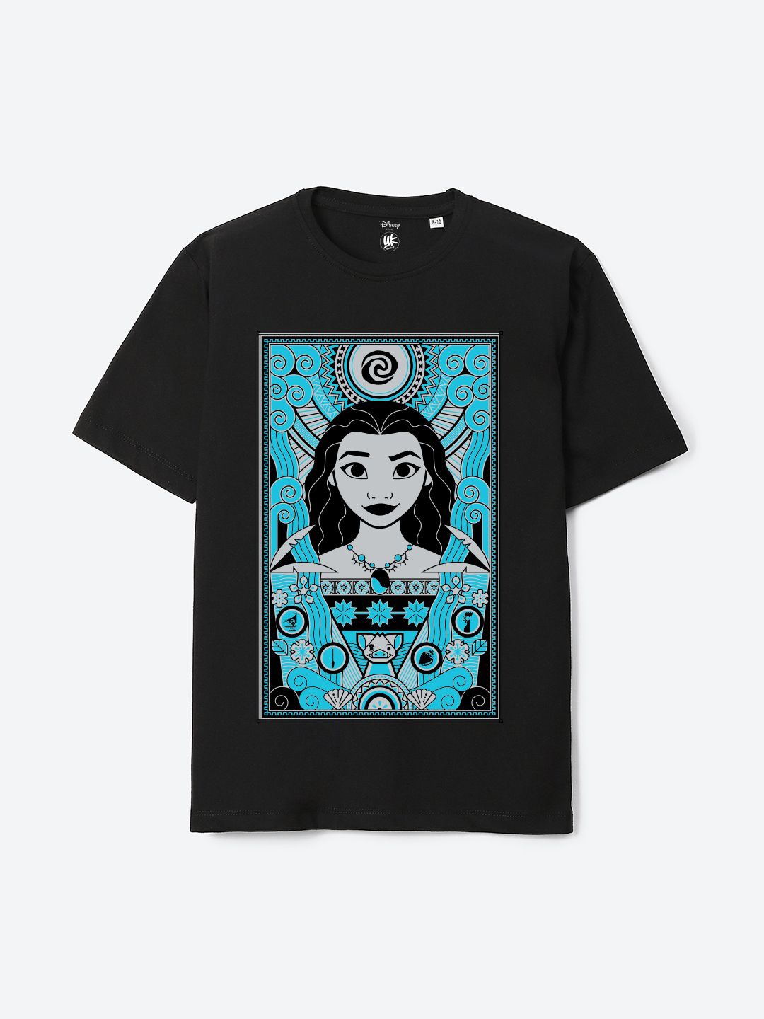 

YK Disney Girls Graphic Printed Round Neck Cotton T-shirt, Black