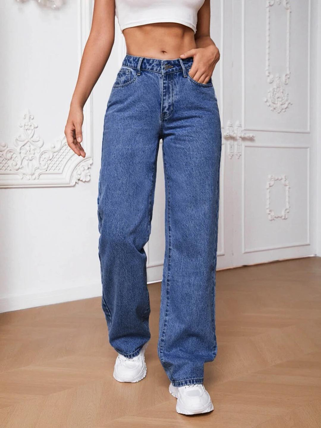 

VBEAUTI Women Jean Straight Fit High-Rise Stretchable Jeans, Blue