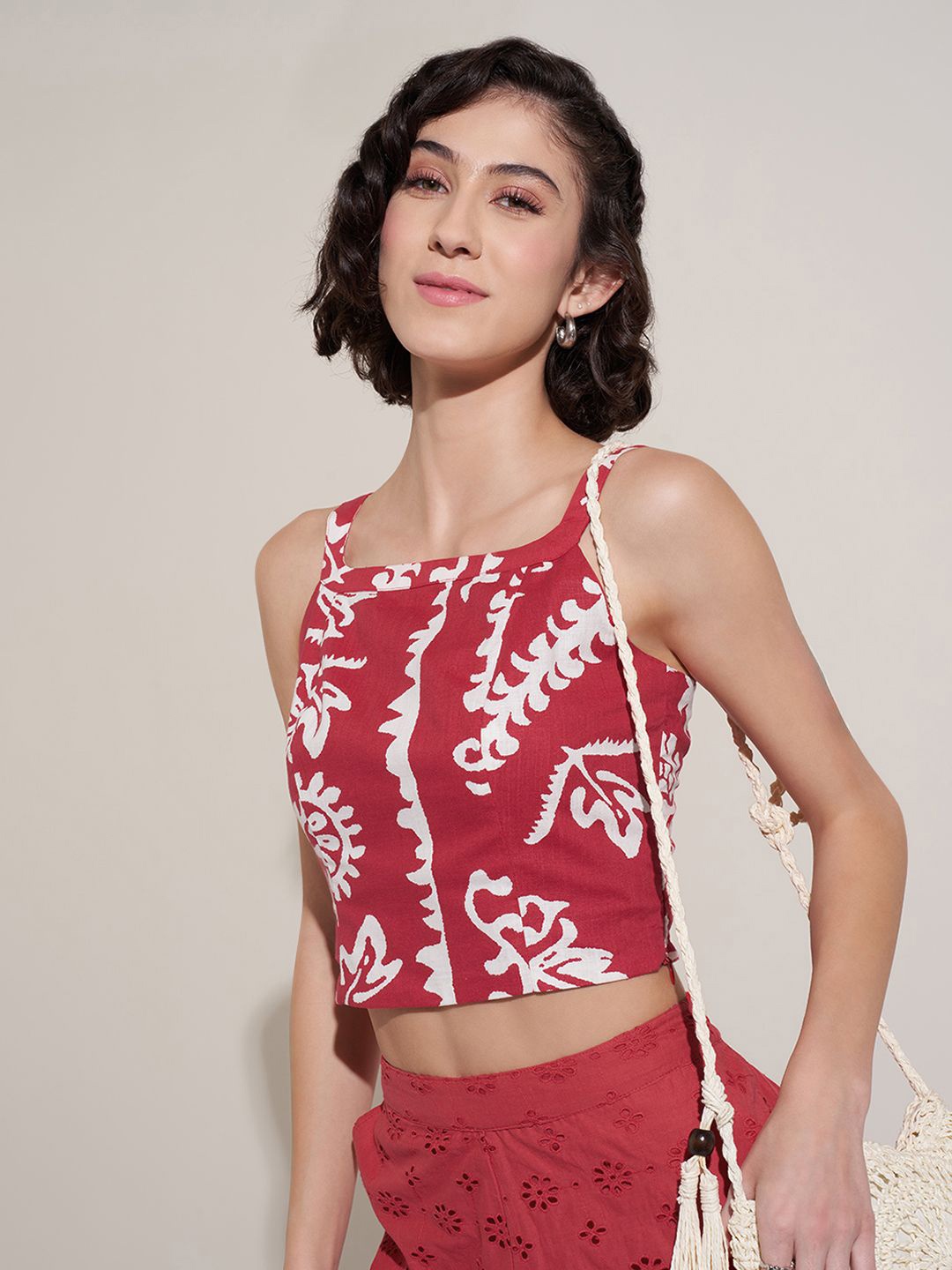 

Honey by Pantaloons Floral Print Sweetheart Neck Cotton Crop Top, Red