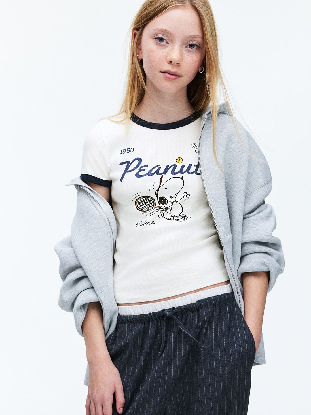 

H&M Printed Jersey Top, White