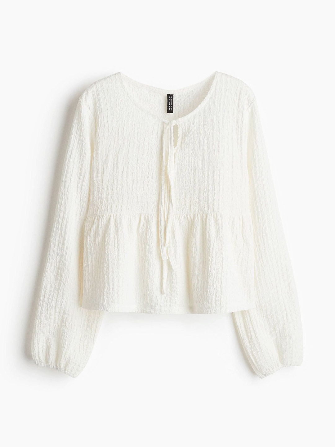 

H&M Crinkled Tie-Detail Top, White
