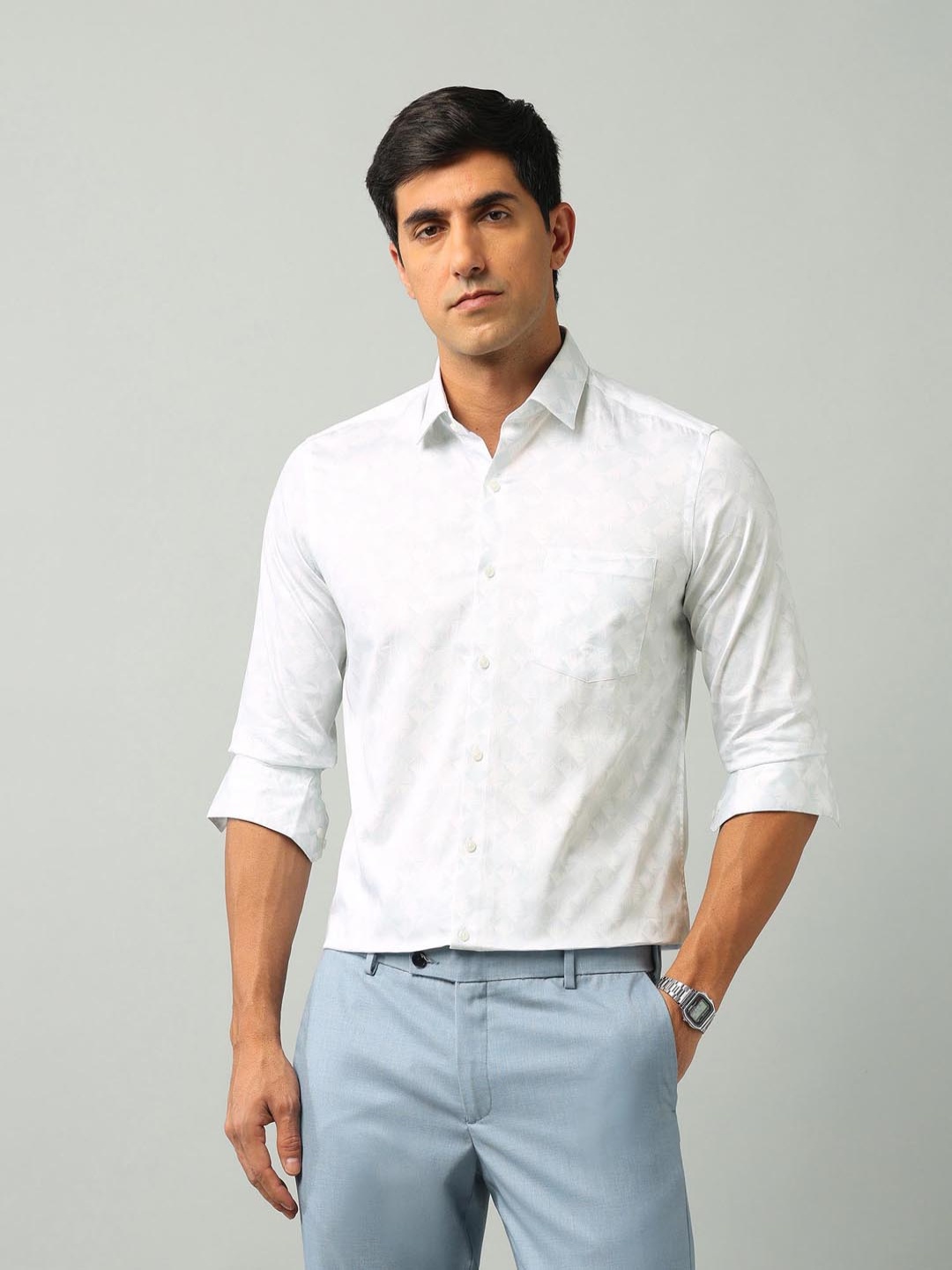

Arrow Men Slim Fit Spread Collar Textured Cotton Formal Shirt, Green