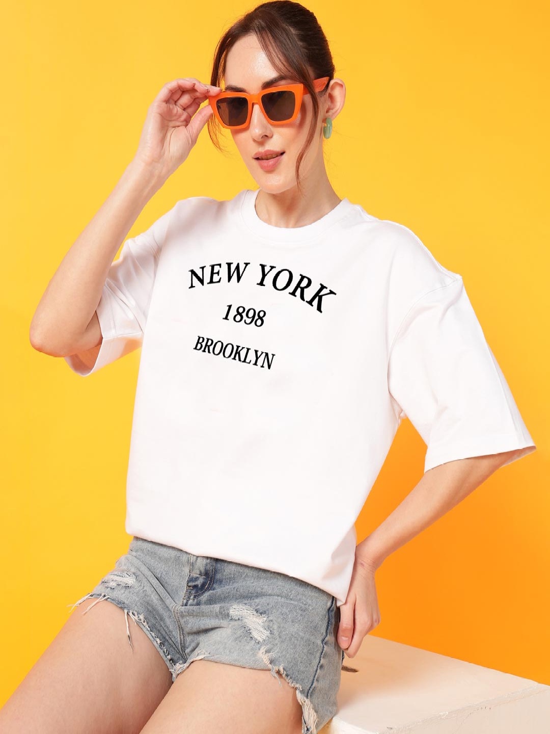 

Dogman Women Abzorb Varsity Printed Round Neck Cotton Oversized T-shirt, White