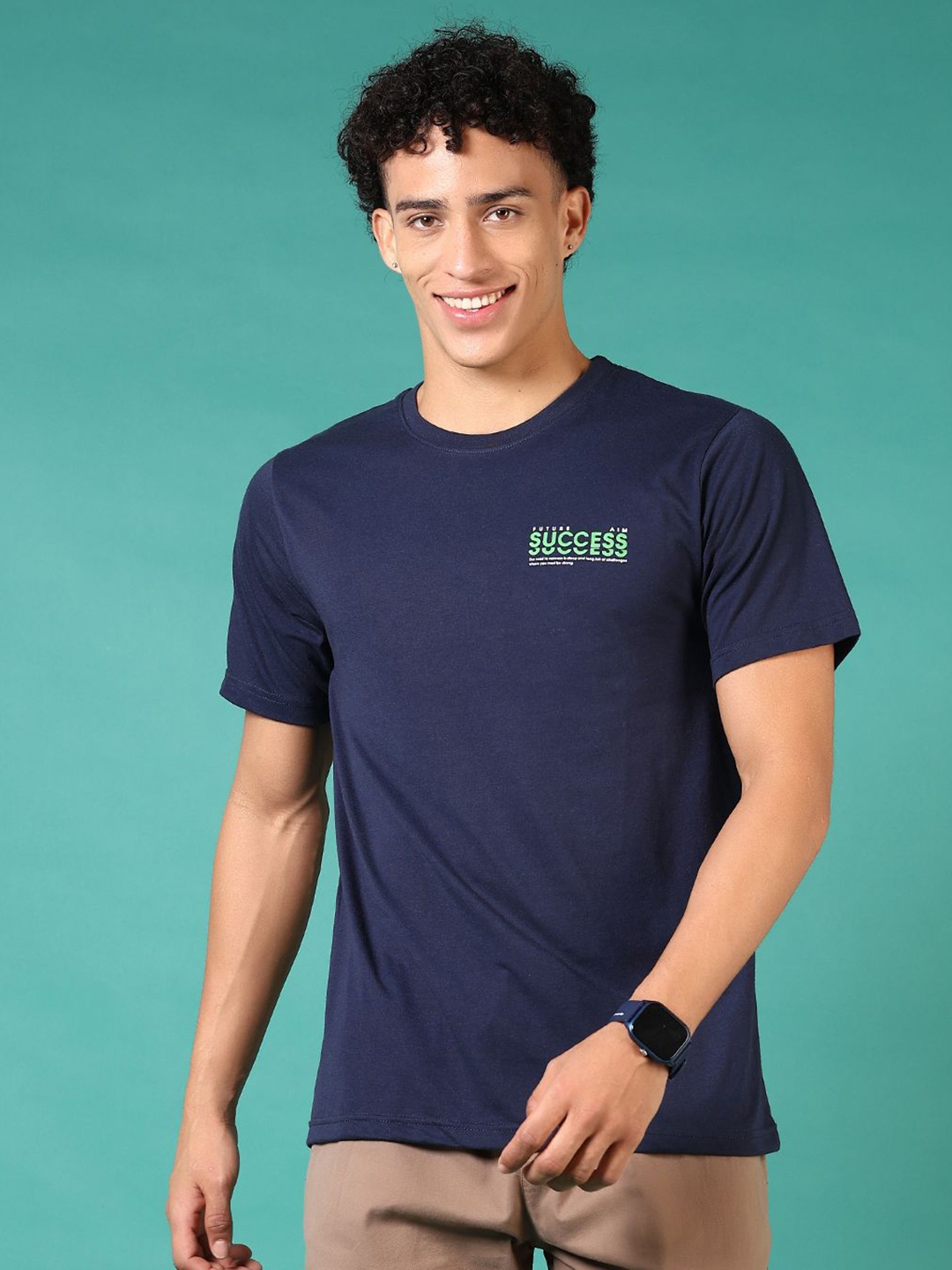 

V-Mart Men Typography Printed Round Neck Cotton T-shirt, Blue