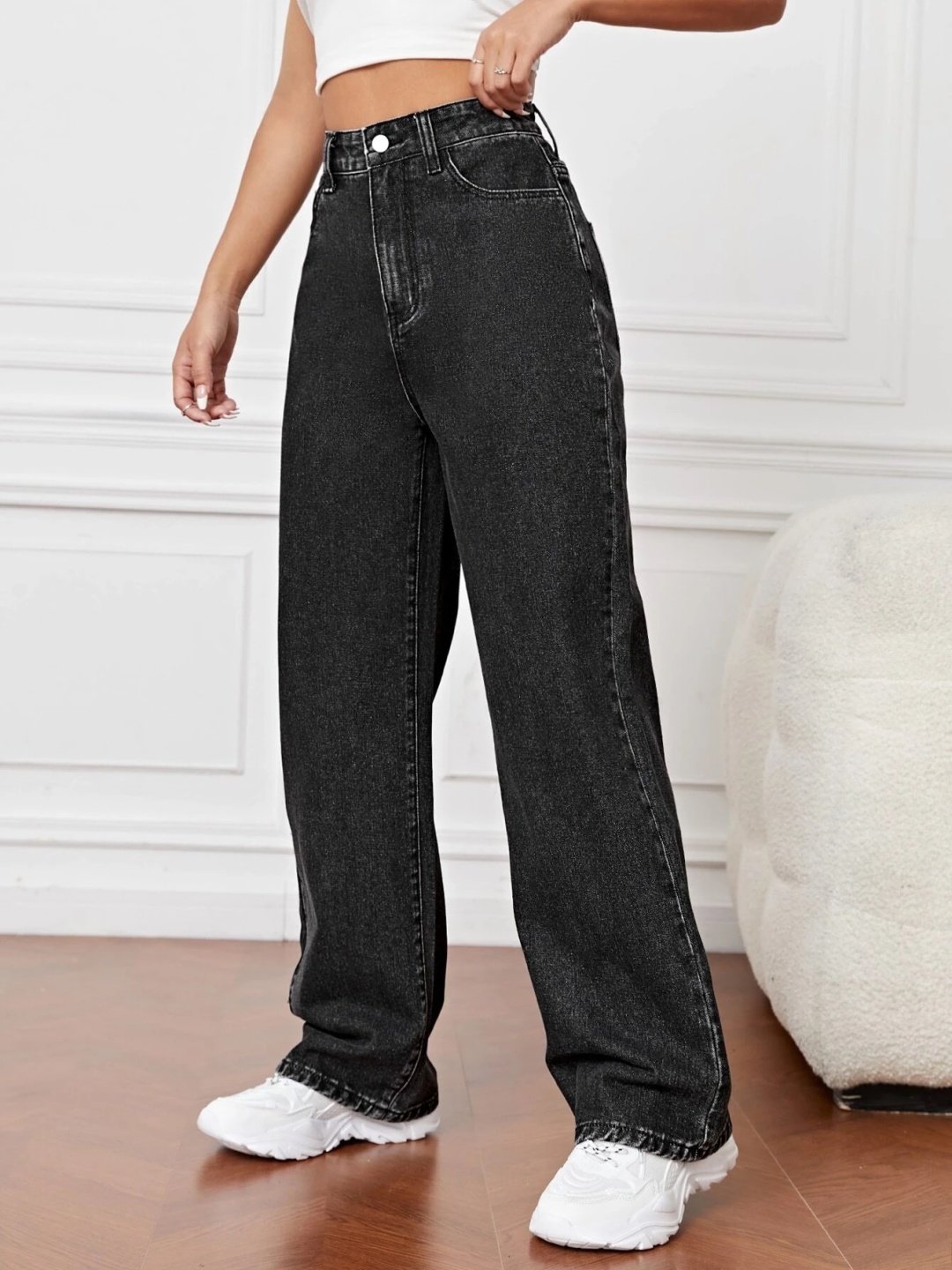

VBEAUTI Women Jean Boyfriend Fit High-Rise Stretchable Jeans, Black