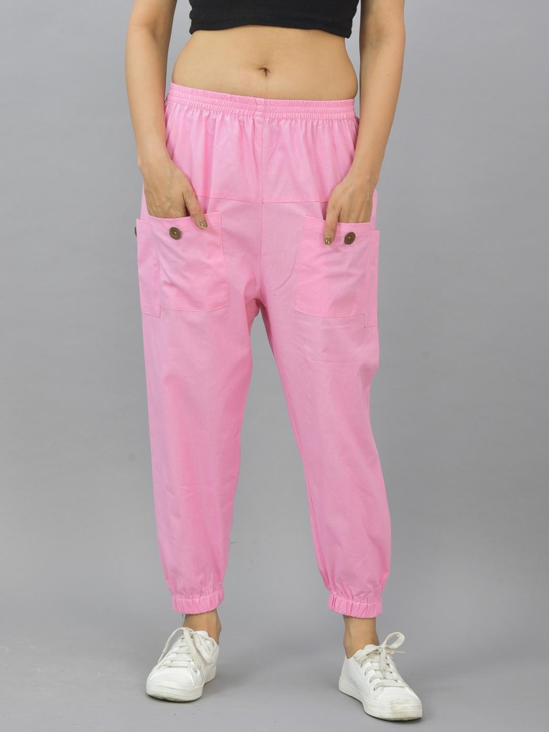 

GiftyBasket Women Cotton Mid-Rise Relaxed Cargo Style Joggers, Pink