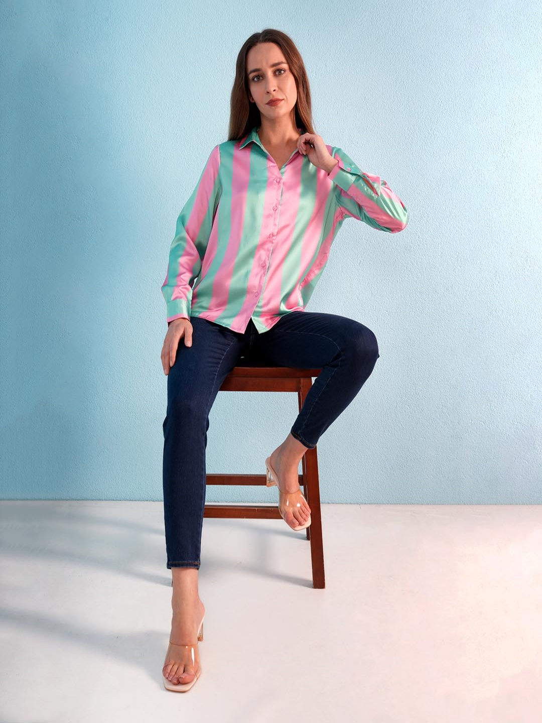 

ONLY Women Opaque Striped Casual Shirt, Green