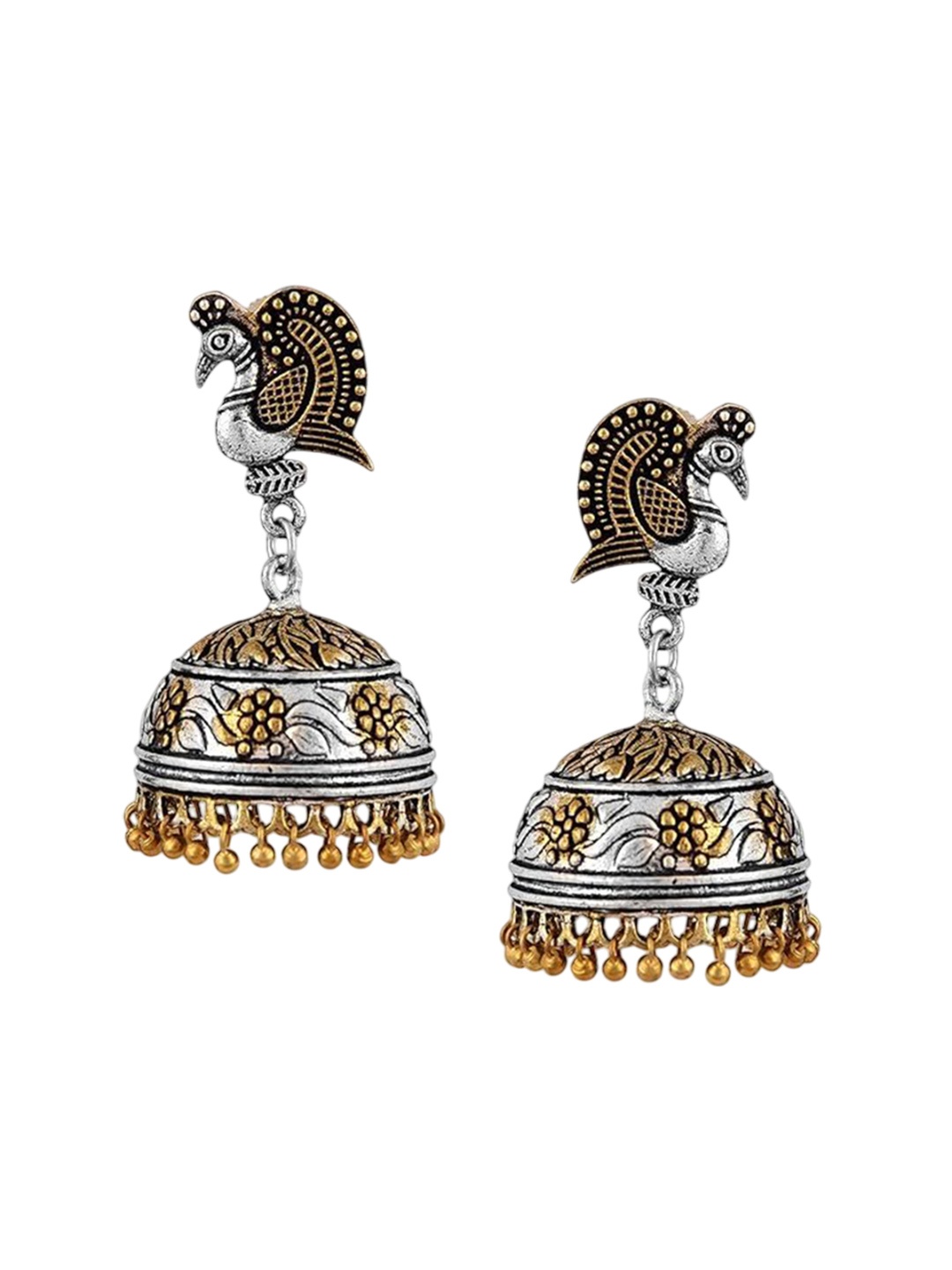 

Kezlin German Silver Gold-Plated Artificial Beaded Dome Shaped Jhumkas