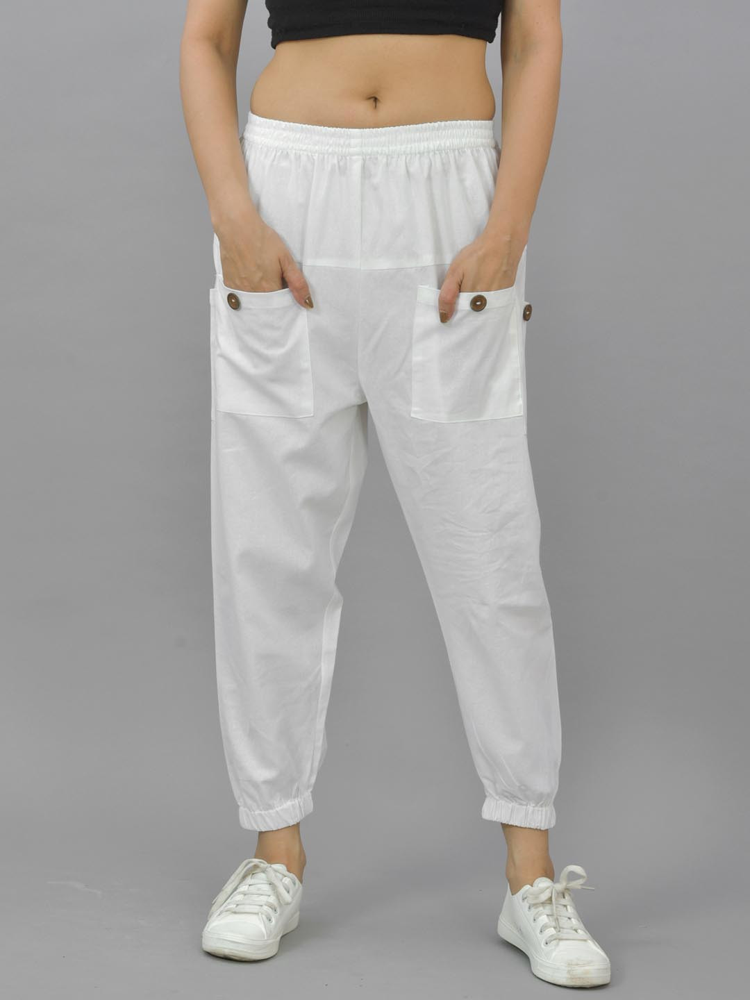 

GiftyBasket Women Cotton Relaxed Cargos Trousers, White