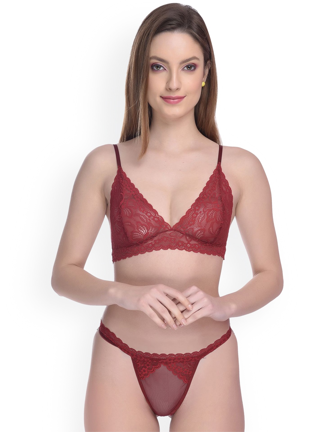 

chia fashions Women Non Padded Lingerie Set - CFHS-080-MAROON-30B