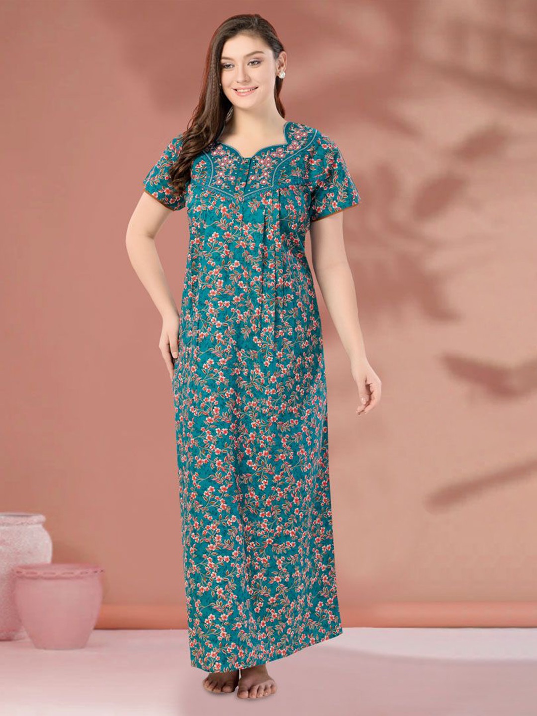 

Soulemo Floral Printed Maxi Nightdress, Green