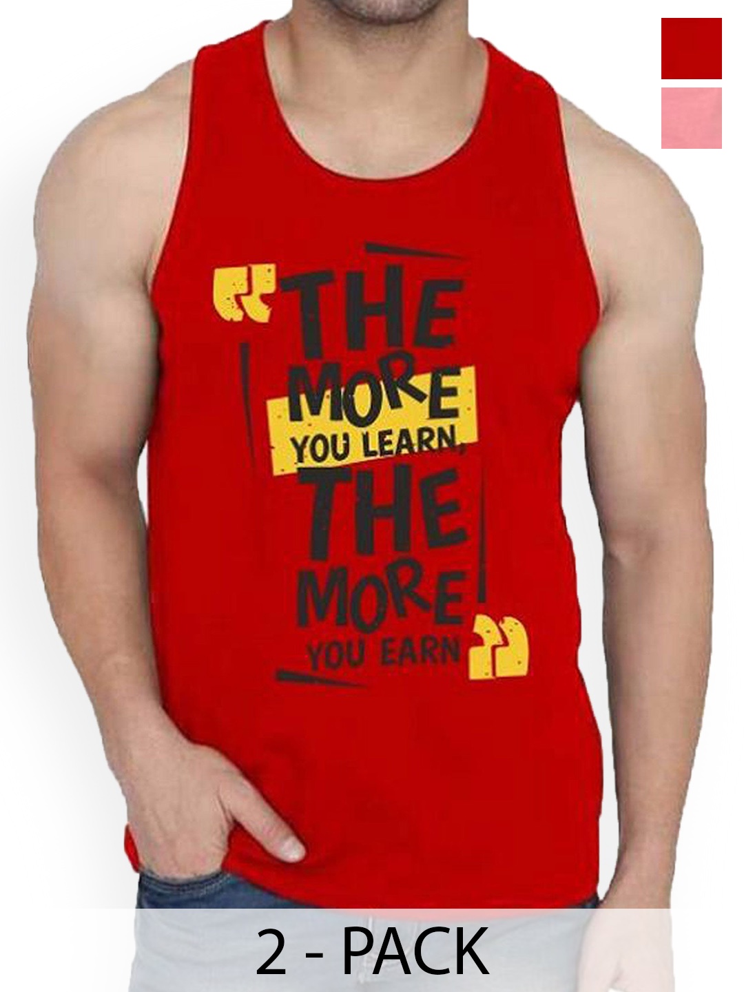 

Woostro Men Pack Of 2 Printed Cotton Gym Innerwear Vests RS26 CMB (RUN PEACH) (MORE RED)
