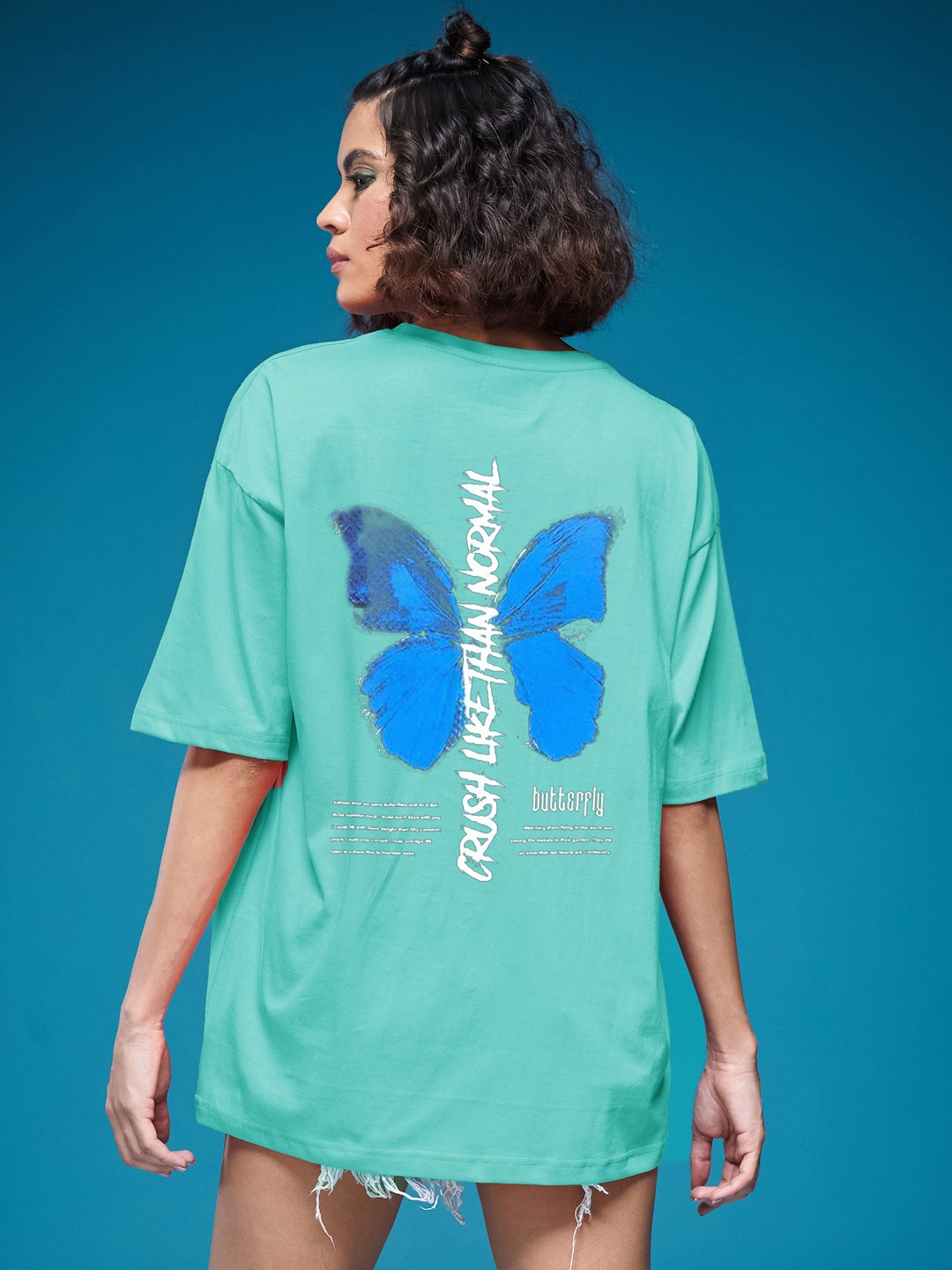 

SMARTEES Women Graphic Printed Round Neck Cotton Oversized T-shirt, Sea green