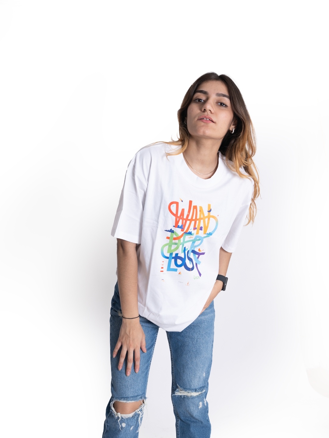 

JAC INDIAN Women Graphic Printed Round Neck Cotton Oversized T-shirt, White