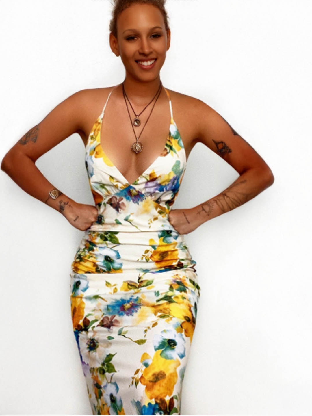 

StyleCast Floral Print Halter Neck Bodycon Dress, White
