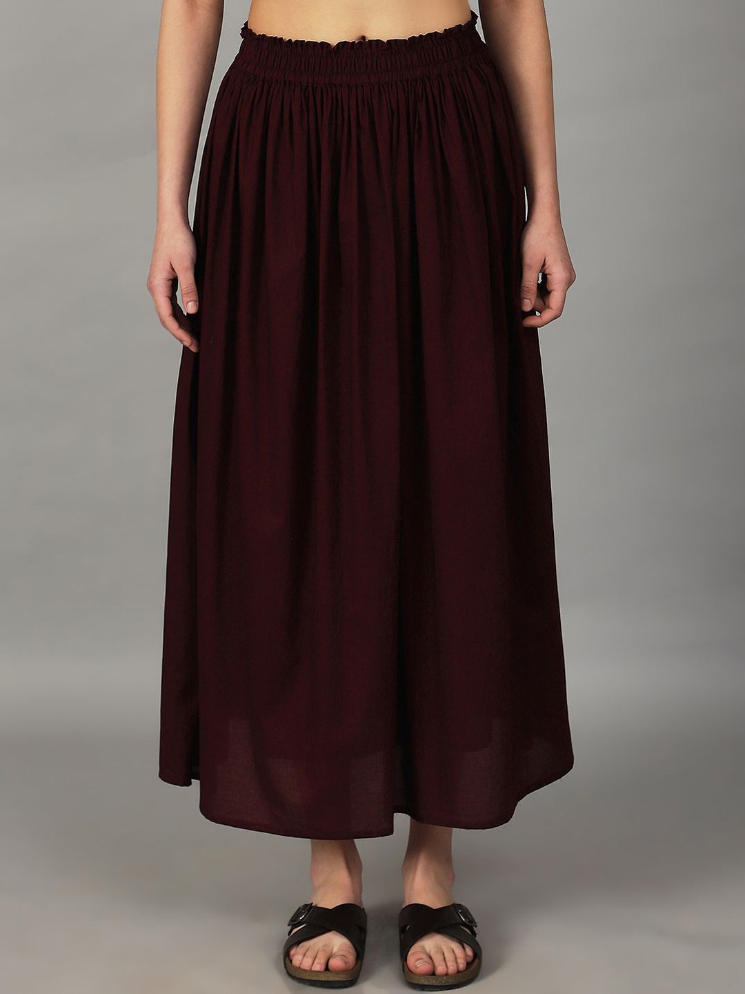 

UnaOne Pure Cotton Flared Maxi Skirt, Maroon