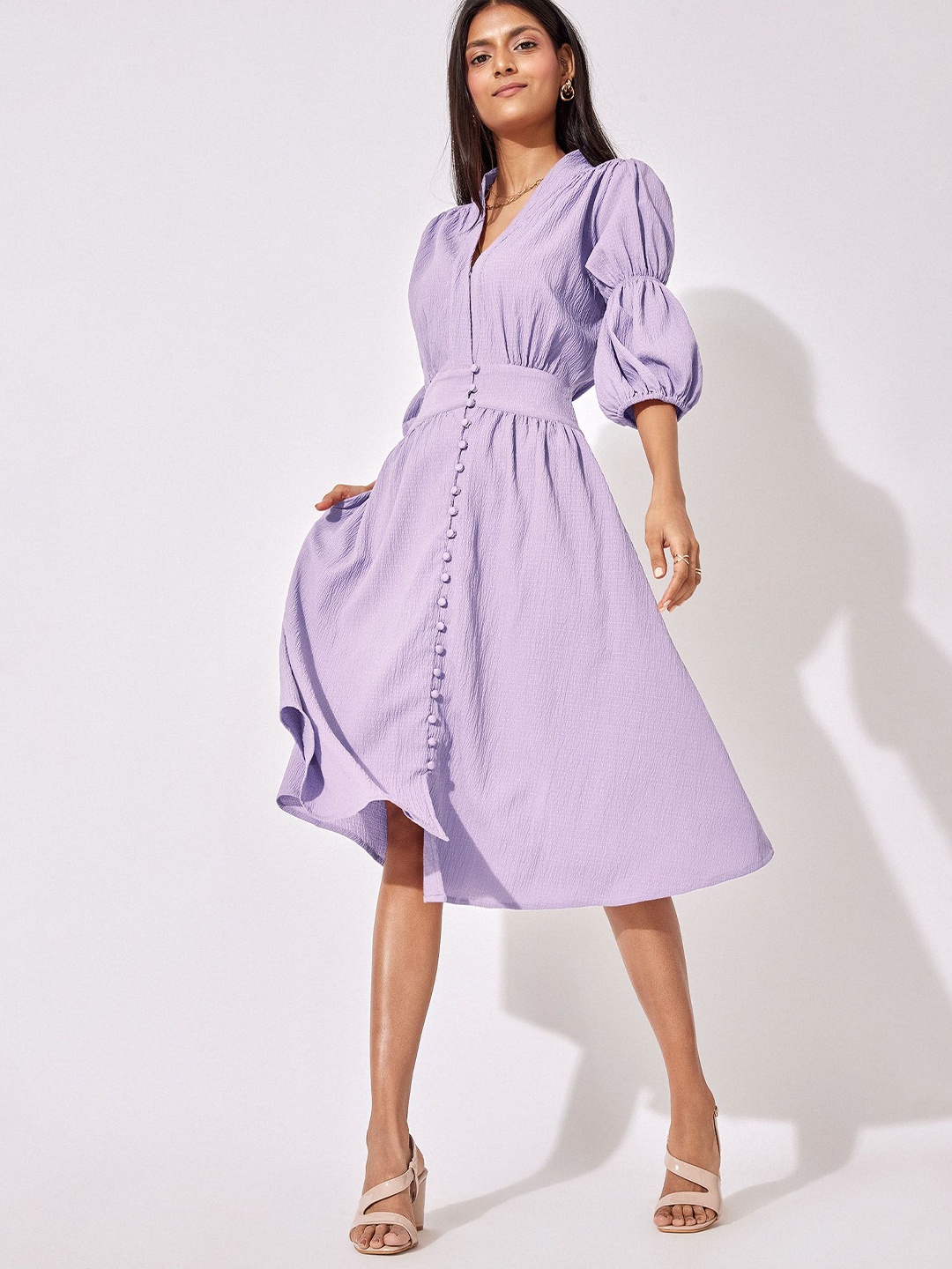 

The Label Life Women Lilac Puff Sleeve Midi Dress, Purple