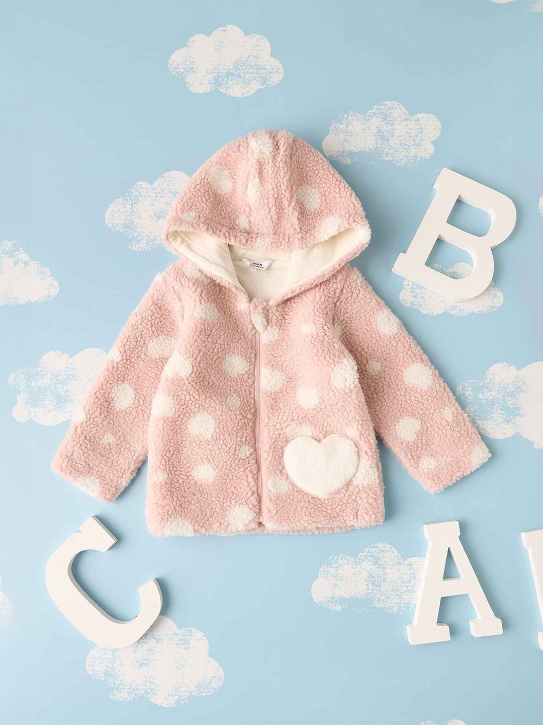 

max Girls Hooded Polka Dots Printed Casual Tailored Jacket, Pink