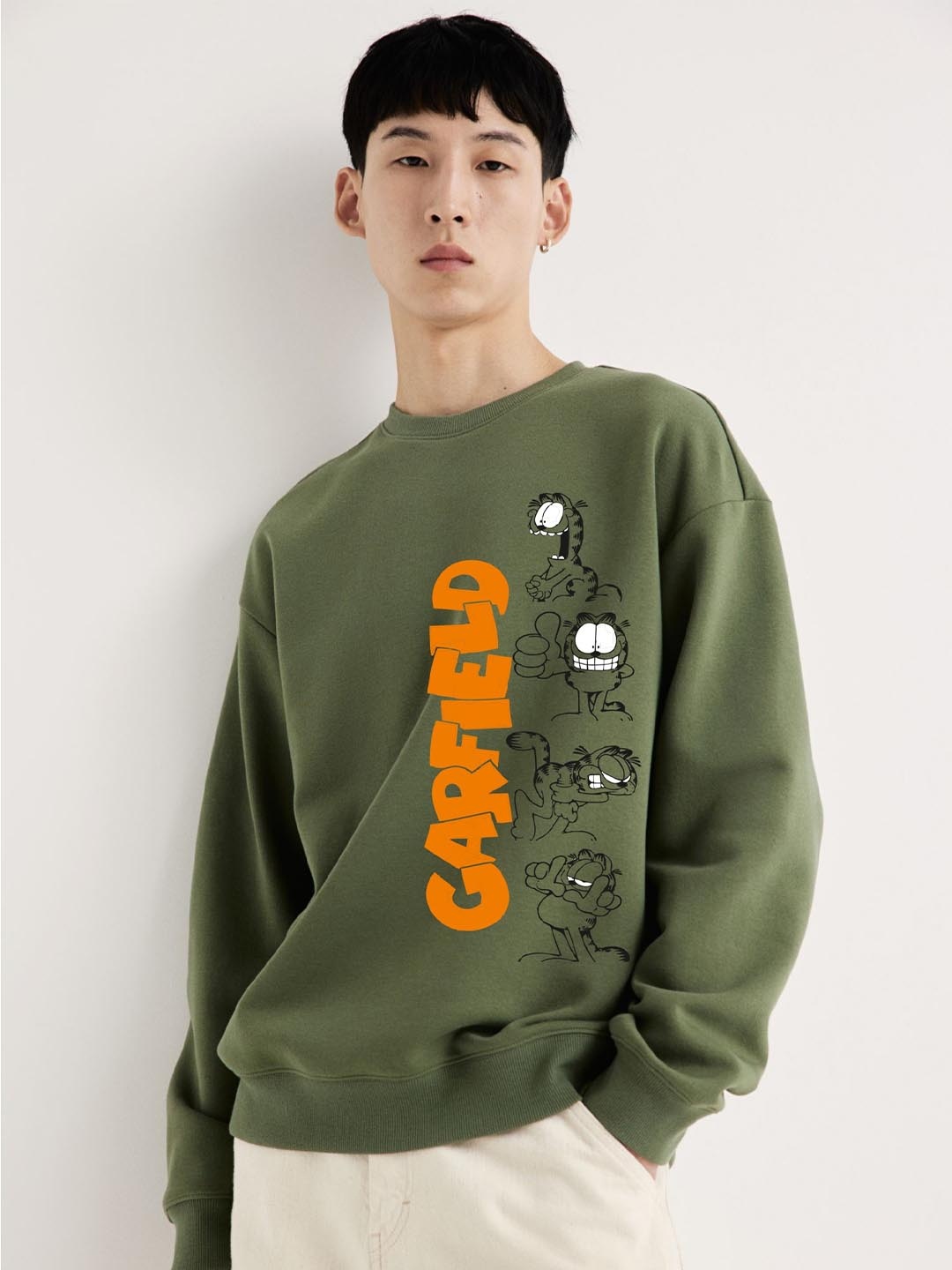 

GSPO Men Printed Round Neck Sweatshirt, Olive