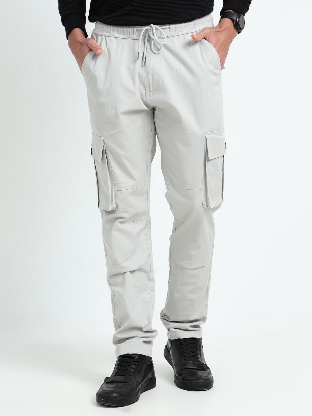 

NEVER NEUD Men Relaxed Cargos Trousers, Grey