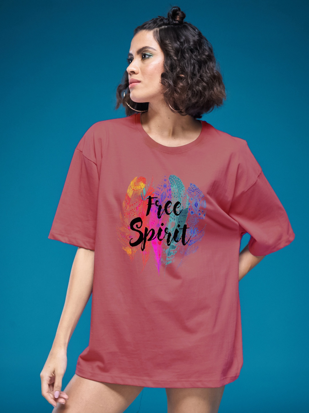 

SMARTEES Women Typography Printed Round Neck Cotton Oversized T-shirt, Pink