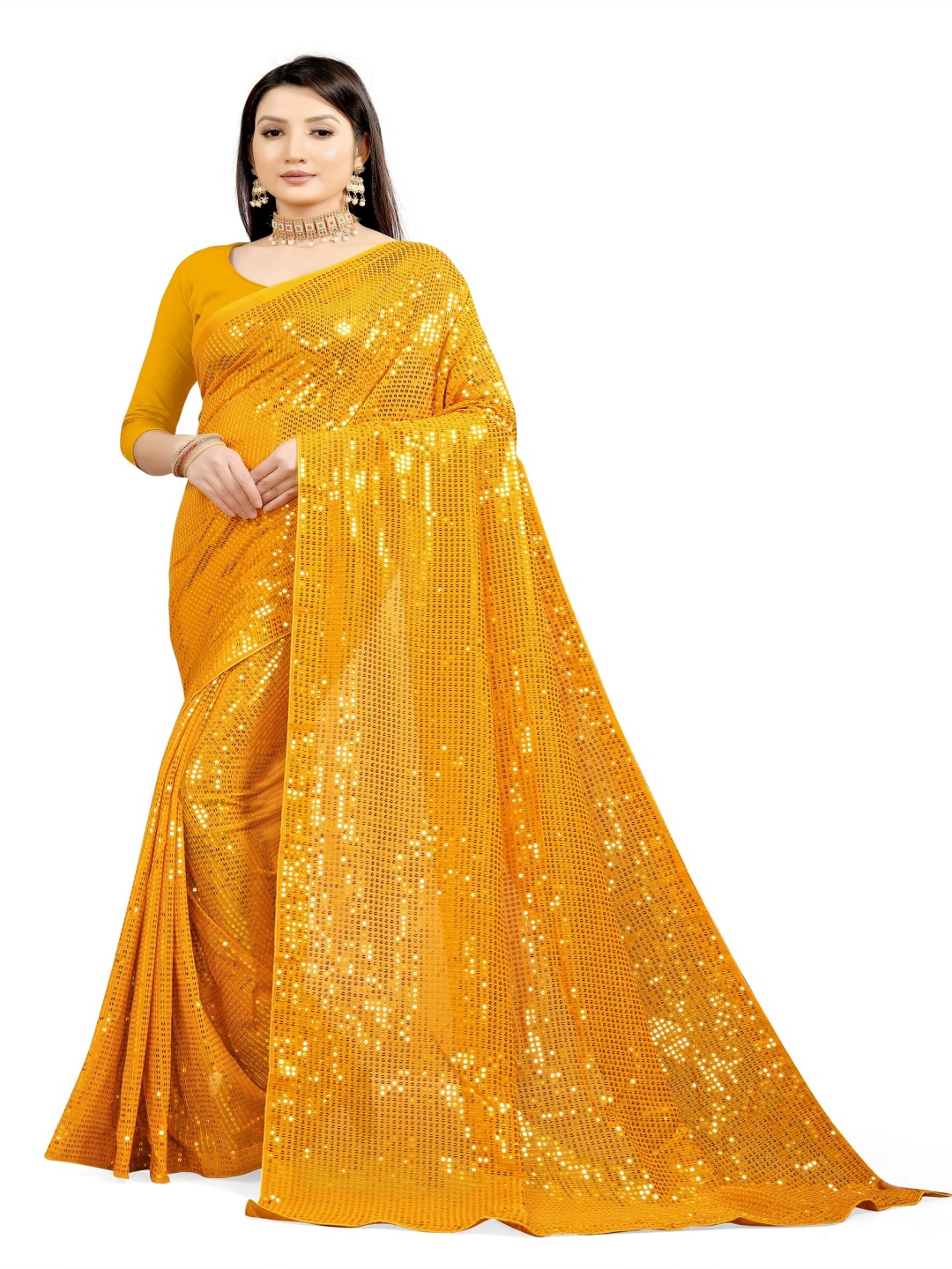 

Moda Rapido Embellished Sequinned Pure Georgette Saree, Yellow