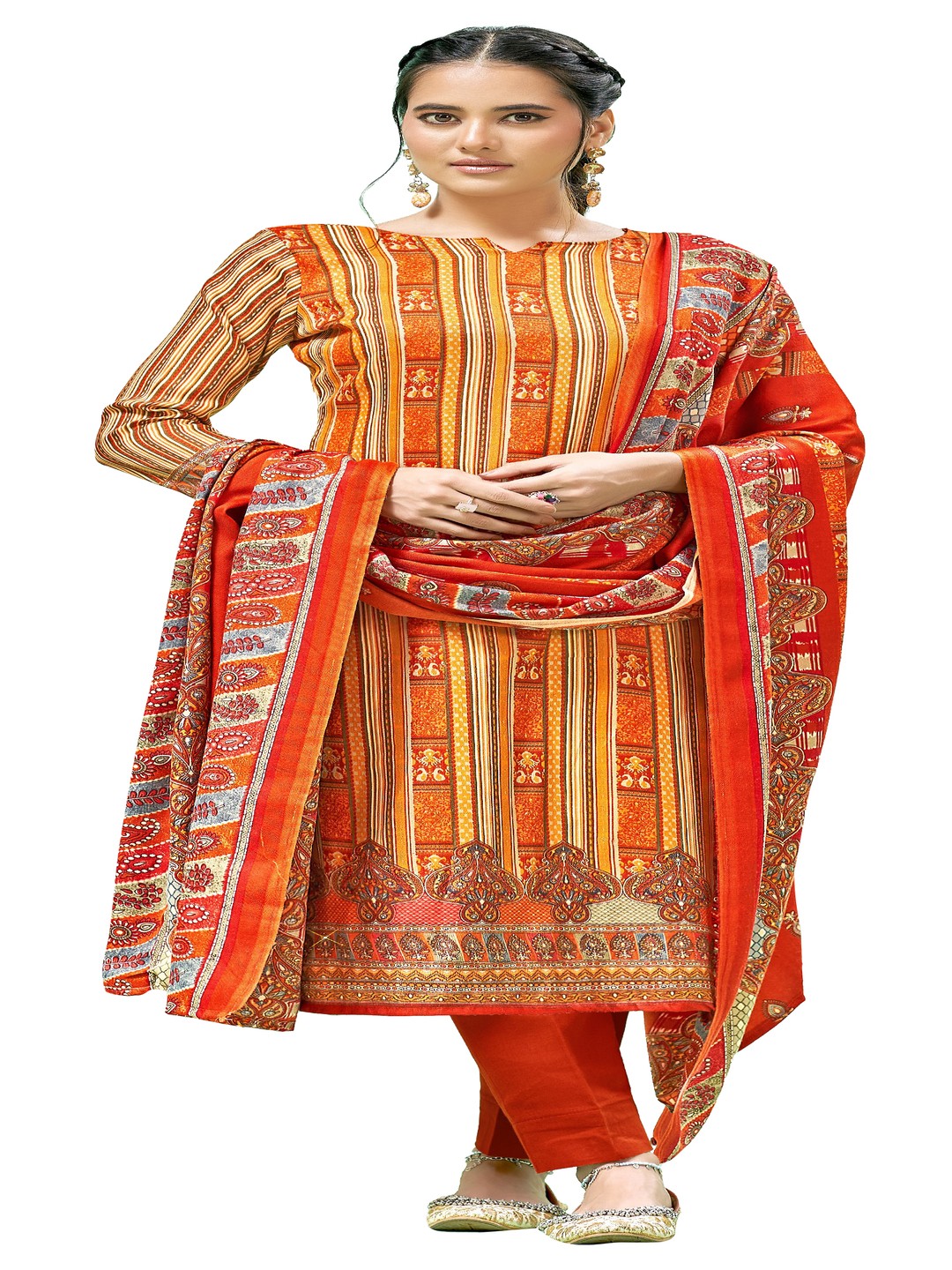 

DRAVINAM Trends Ethnic Motifs Printed Unstitched Dress Material, Orange