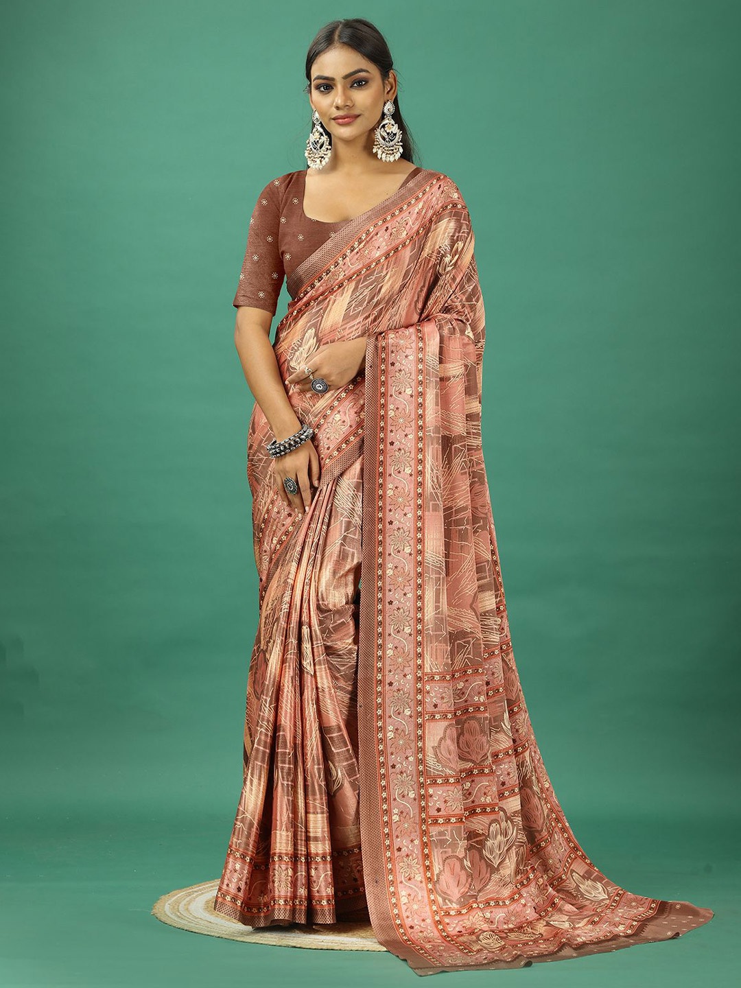 

A.V.M. SILK MILLS Ethnic Motifs Pure Crepe Saree, Brown