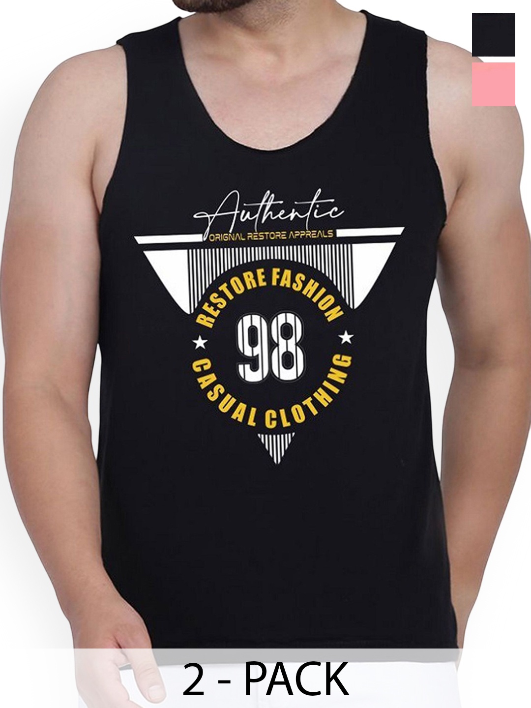 

WOOSTRO 2-Pcs Printed Cotton Innerwear Vests RS26 CMB (MORE PEACH) (98 BLACK)
