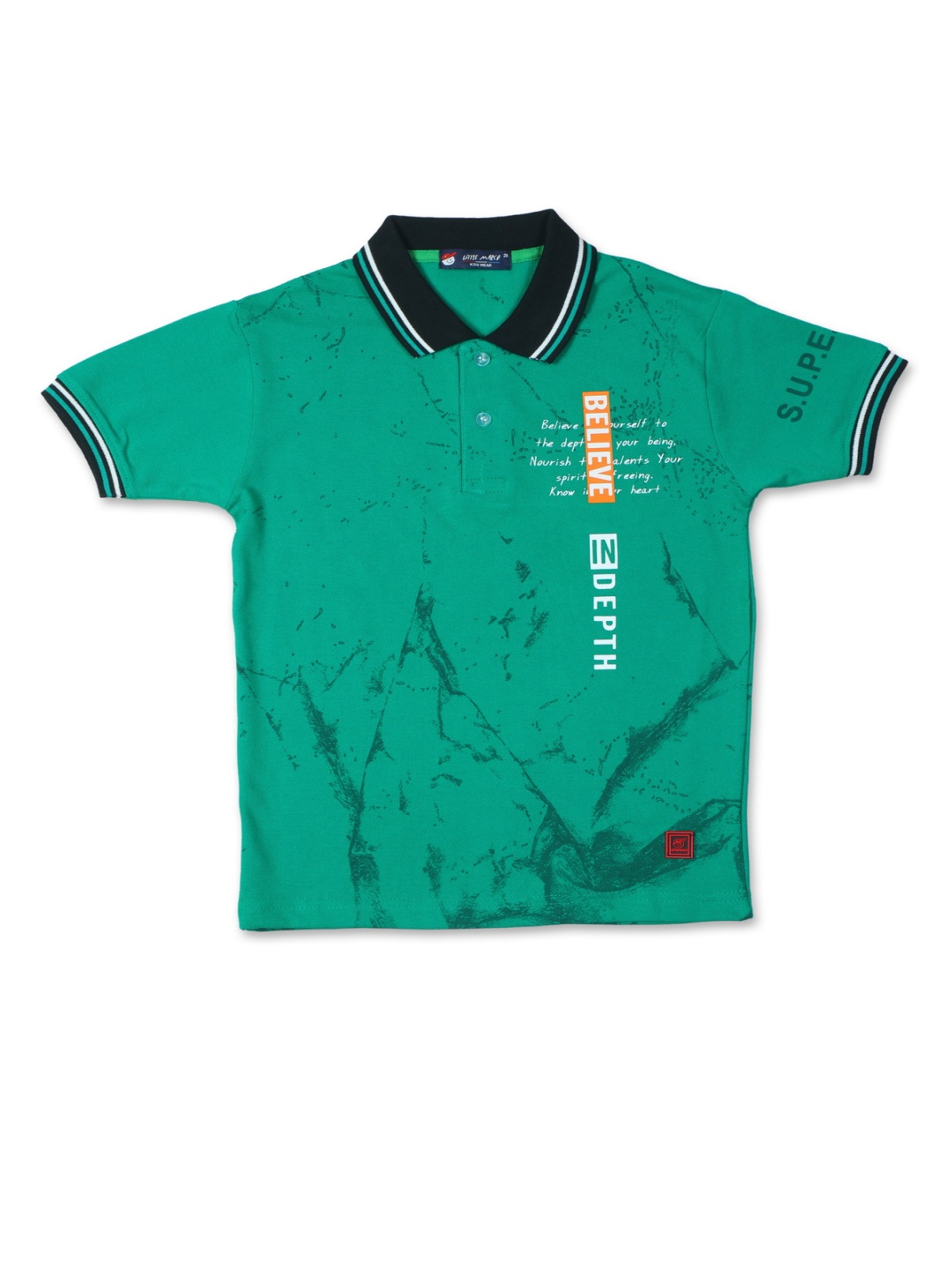

Little Marco Boys Printed Polo Collar Applique T-shirt, Green
