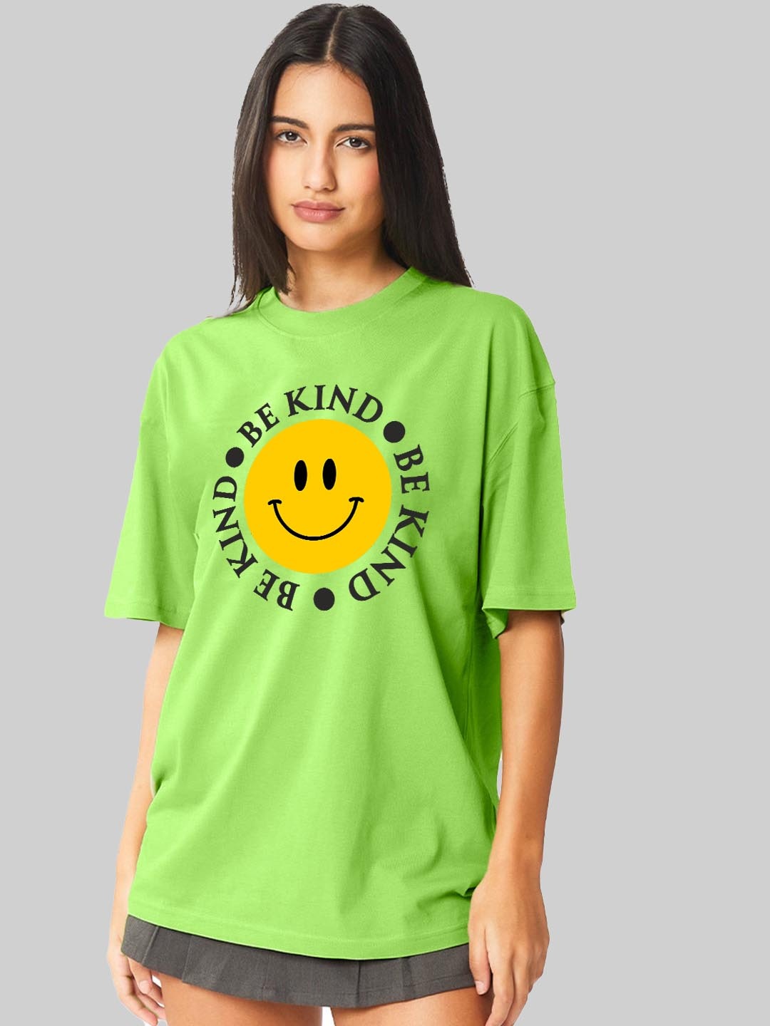 

Leotude Women Typography Printed Round Neck Cotton Oversized T-shirt, Green