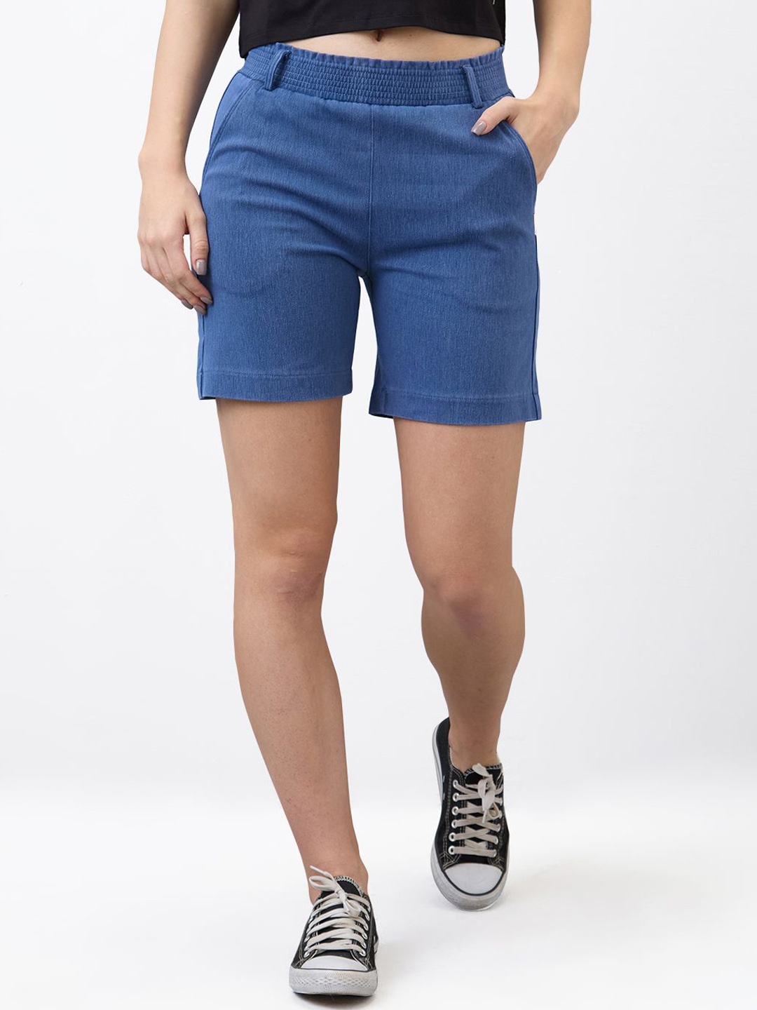 

SPYKAR Women Mid-Rise Shorts, Blue