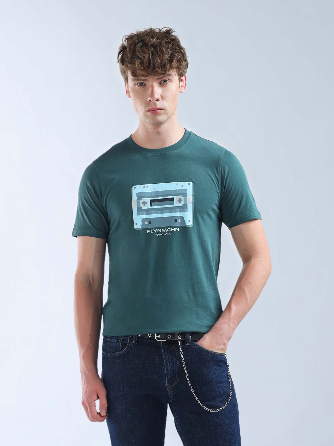 

Flying Machine Graphic Printed Pure Cotton T-Shirt, Teal