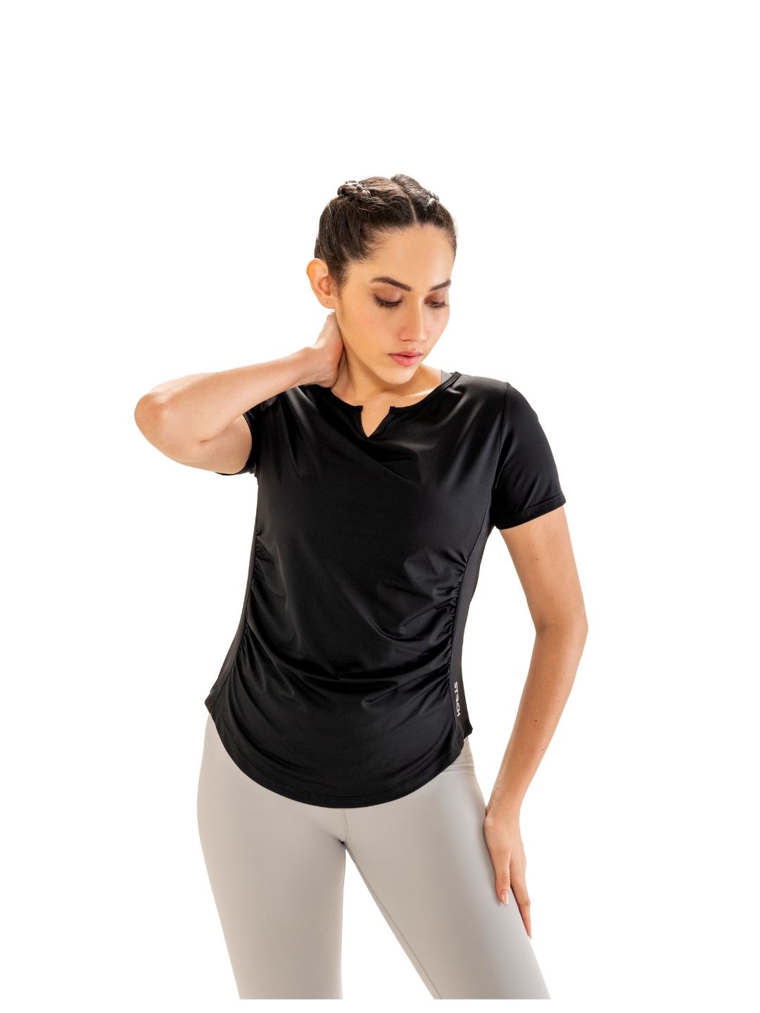 

STRCH Women Anti Odour Solid Round NeckT-shirt, Black