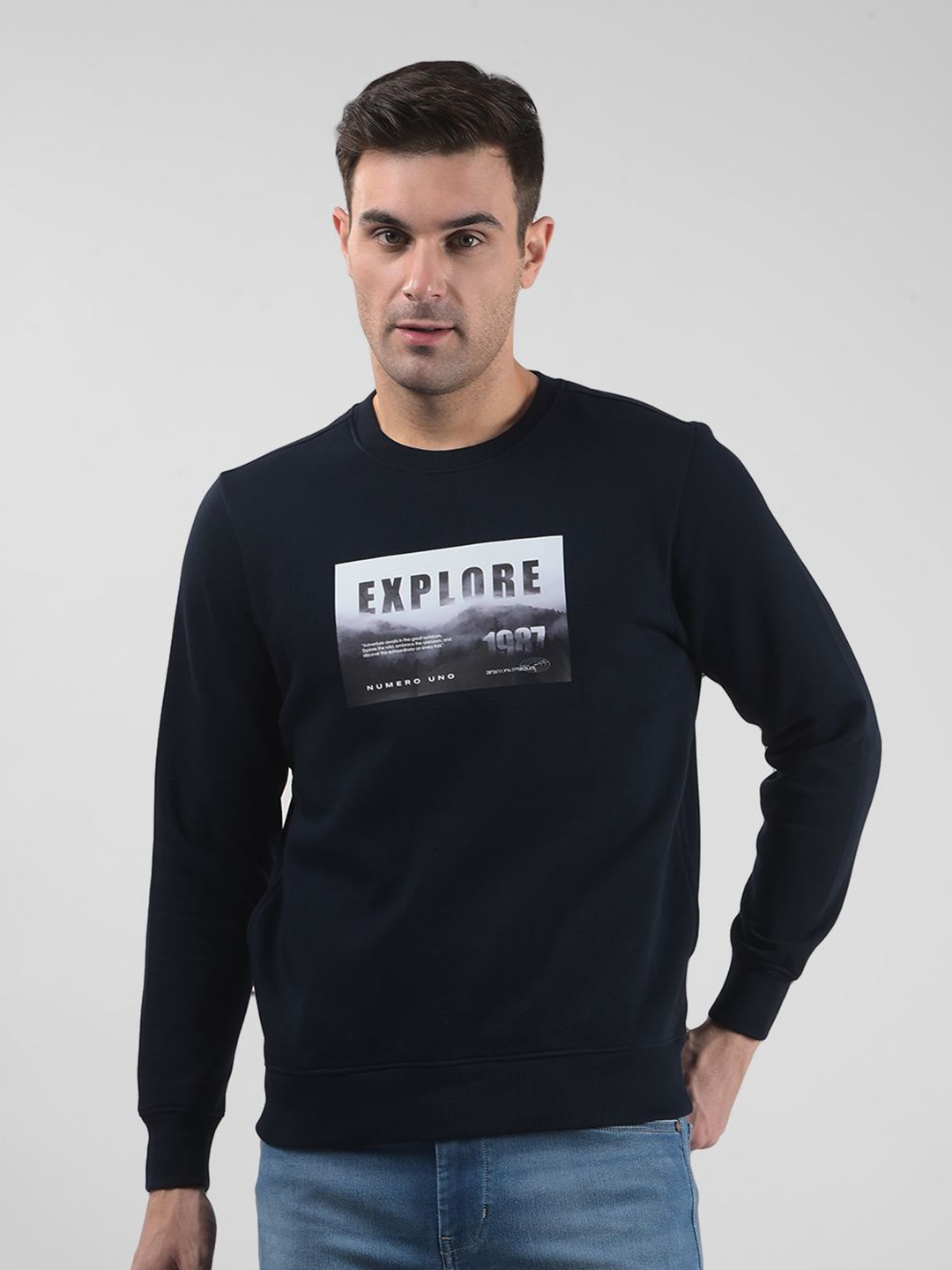 

Numero Uno Men Printed Round Neck Sweatshirt, Navy blue