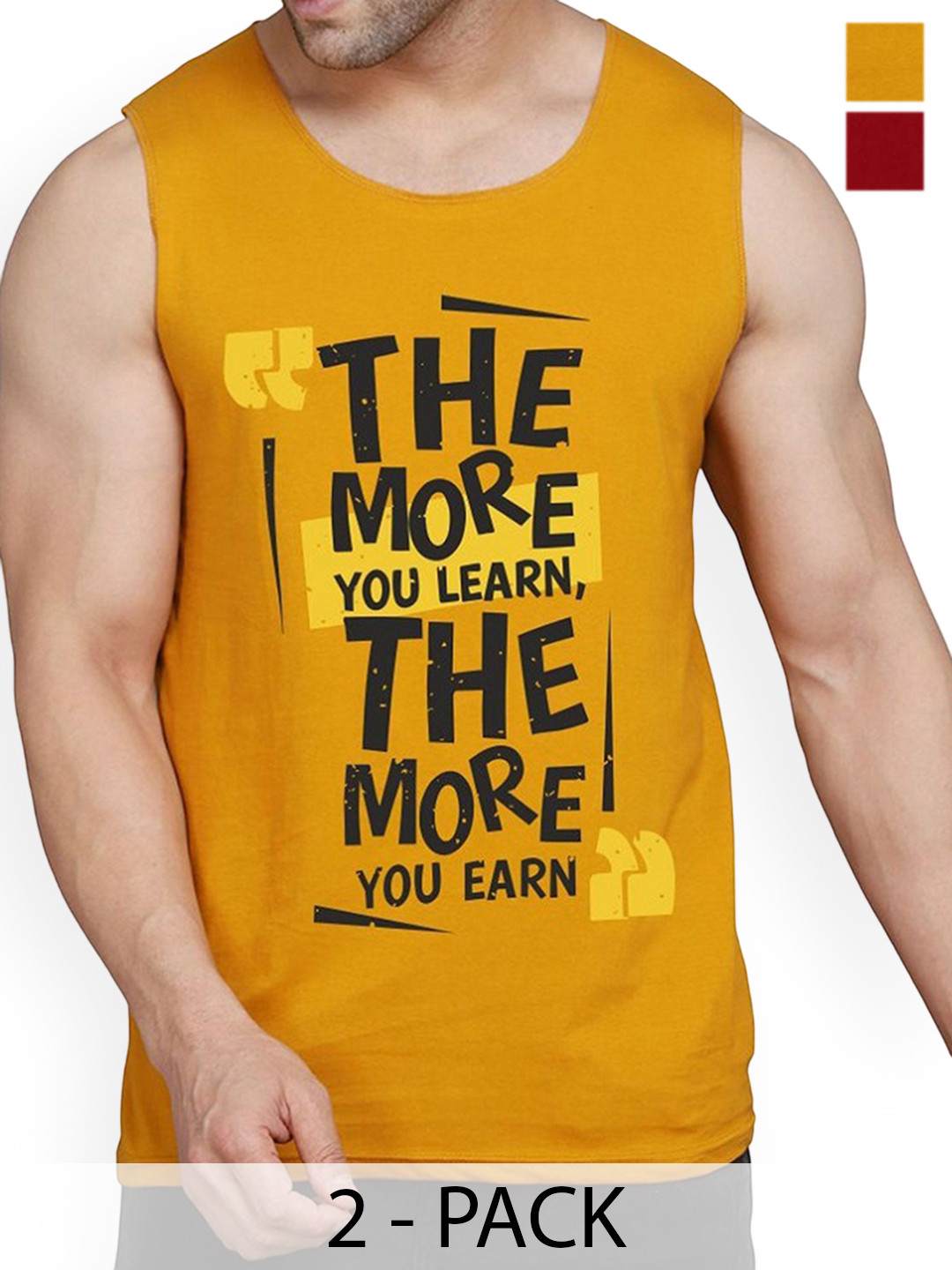 

WOOSTRO Pack Of 2 Printed Combed Cotton Gym Vest RS26 CMB (MORE MUSTARD) (HARD MAROON)
