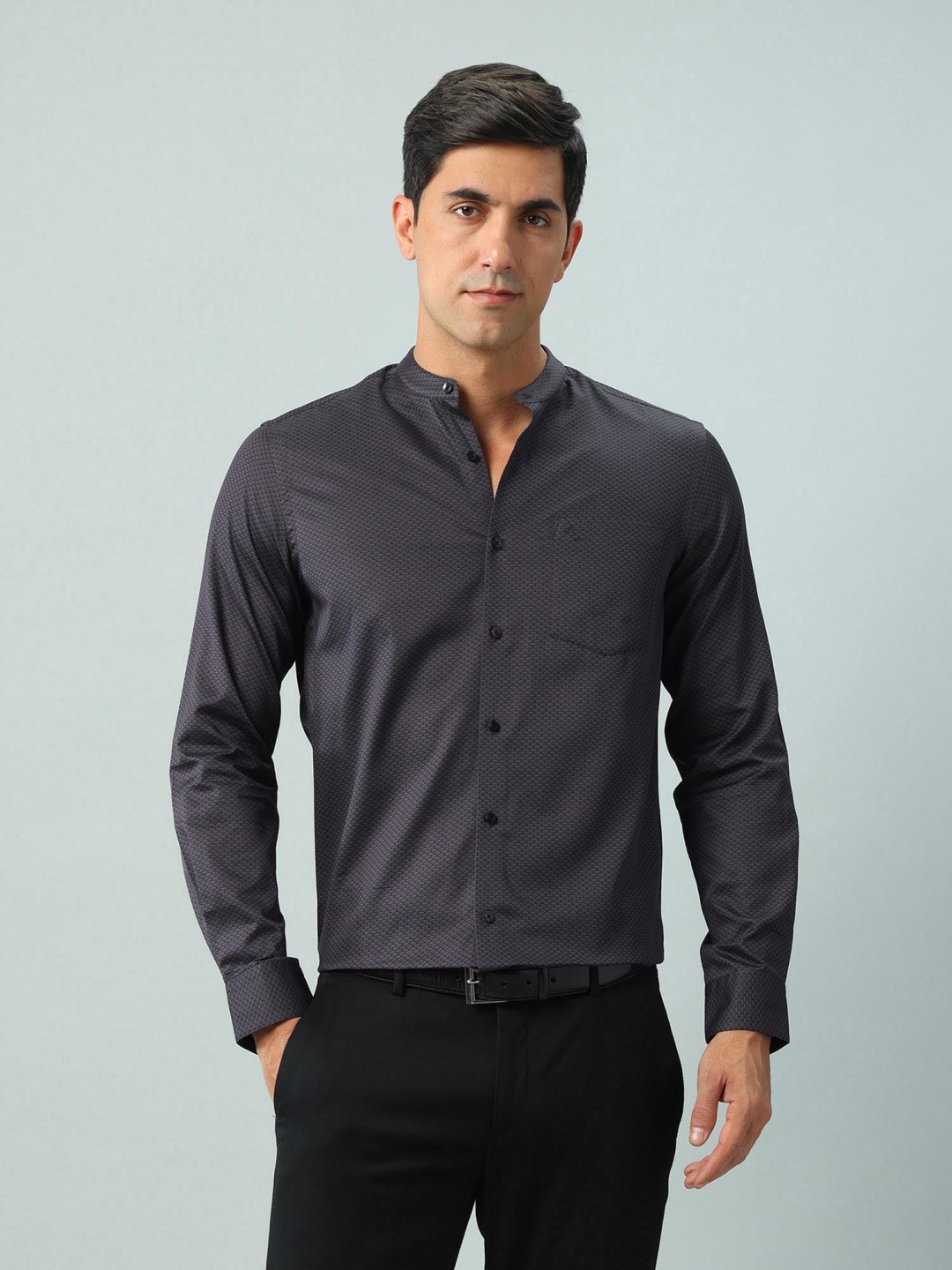 

Arrow Men Band Collar Floral Printed Cotton Formal Shirt, Olive
