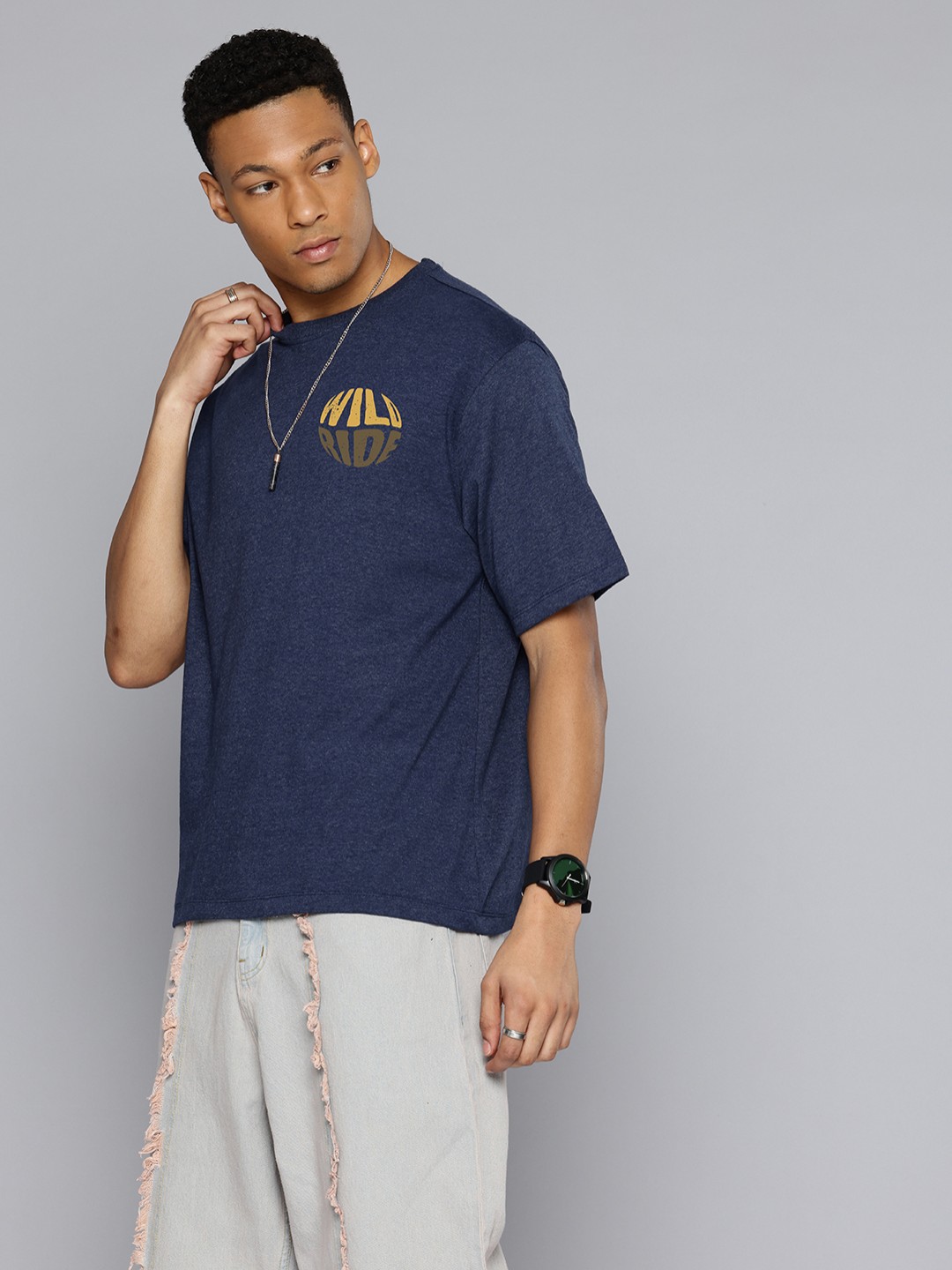 

R.Code by The Roadster Life Co. Men Applique T-shirt, Navy blue