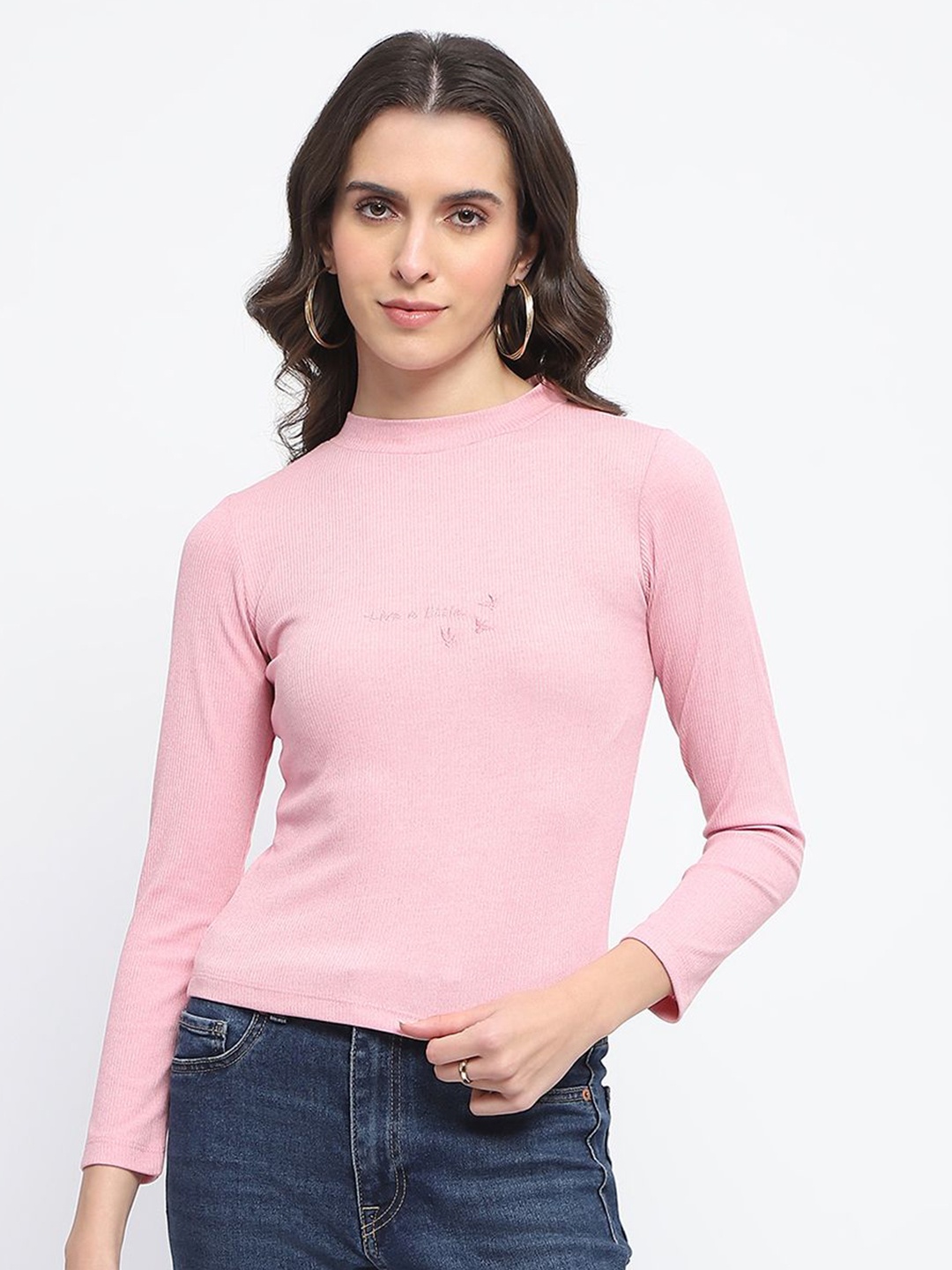

Madame Women High Neck Fitted Top, Pink