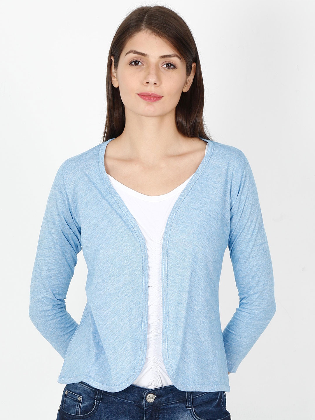 

ECOLINE Clothing Eco Friendly V-Neck Open Front Shrug, Blue