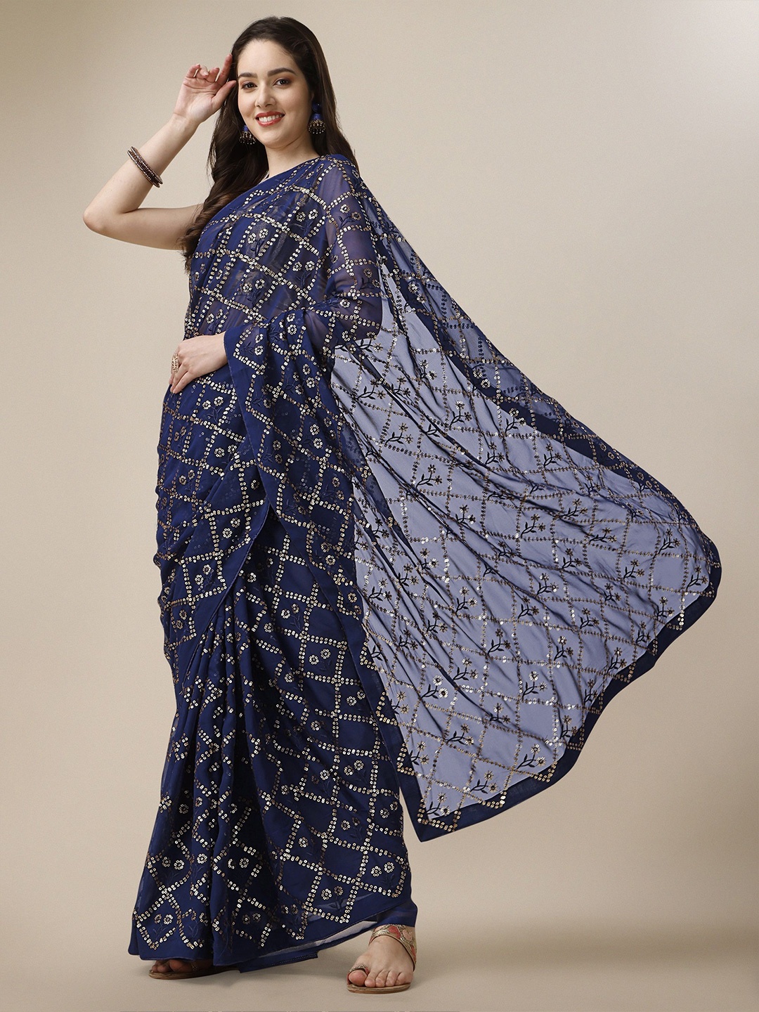 

Moda Rapido Embellished Sequinned Pure Georgette Saree, Blue