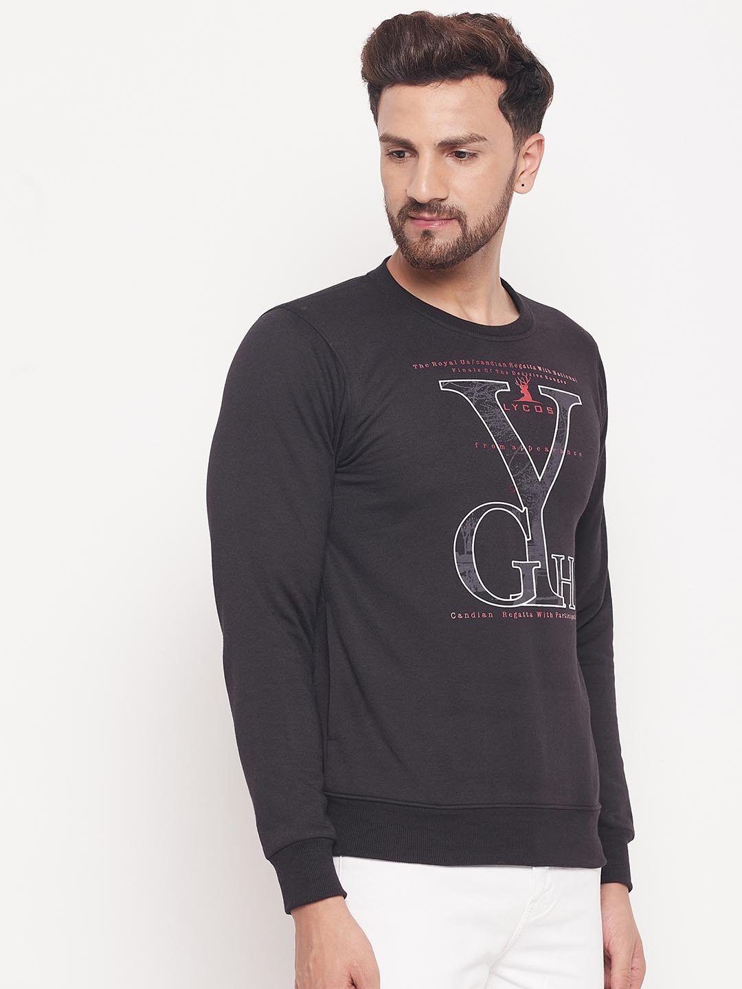 

LYCOS Men Printed Round Neck Sweatshirt, Black