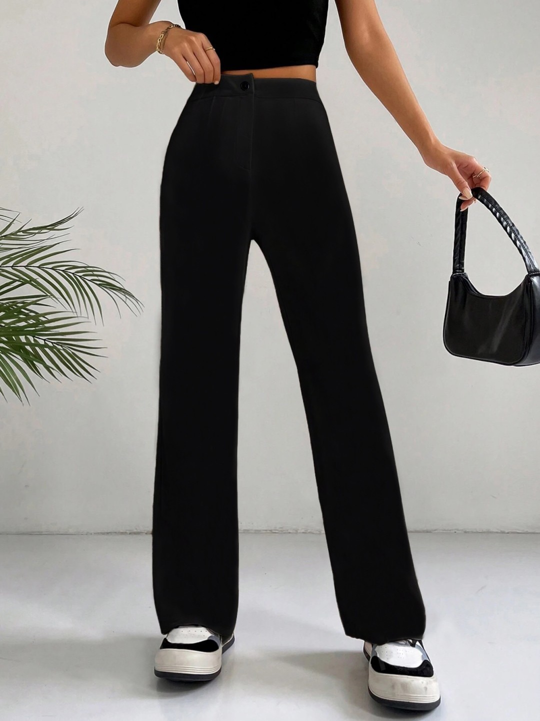 

TOOCHKI Women Relaxed Straight Leg High-Rise Formal Trousers, Black