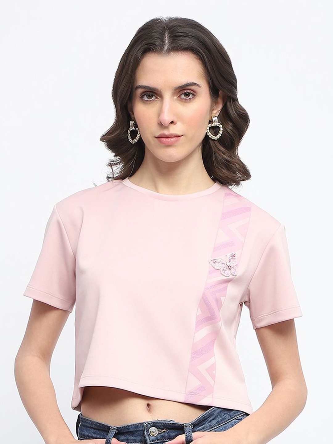 

Madame Women Boxy Crop Top, Pink