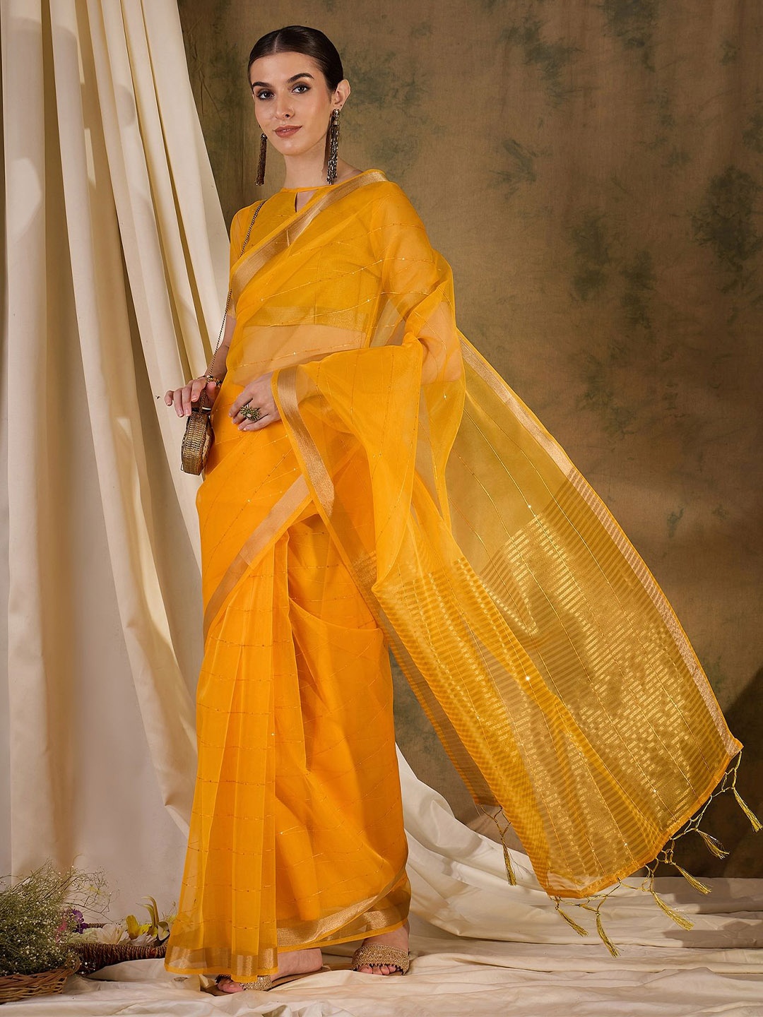 

DEVATITHI Yellow Organza Saree